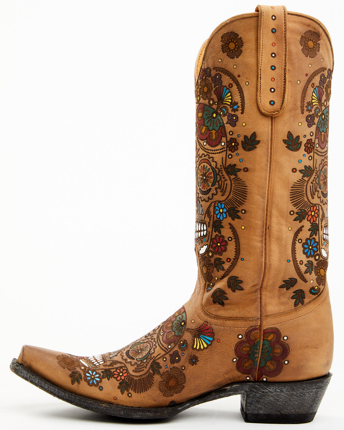 Old Gringo Women's Cavalier Skull & Floral Burnished Tall Western Leather Boots - Snip Toe