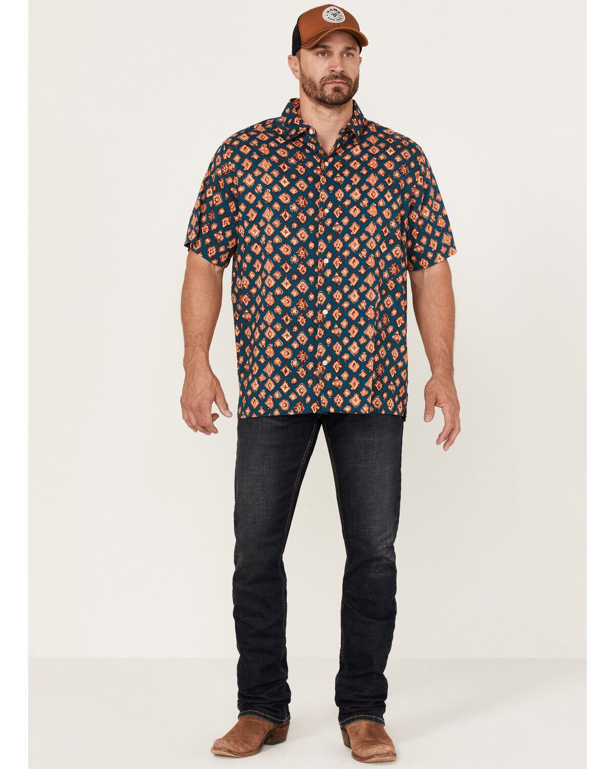 Gibson Men's Honky Tonk Southwestern Print Short Sleeve Button-Down Western Shirt