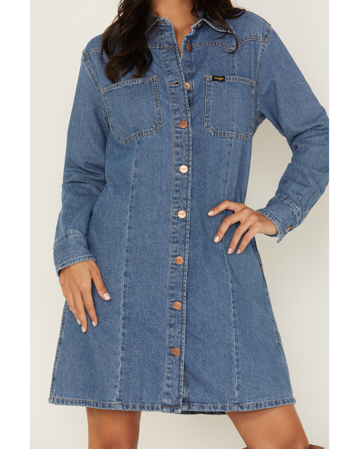 Wrangler Women's Denim Long Sleeve Western Mini Dress