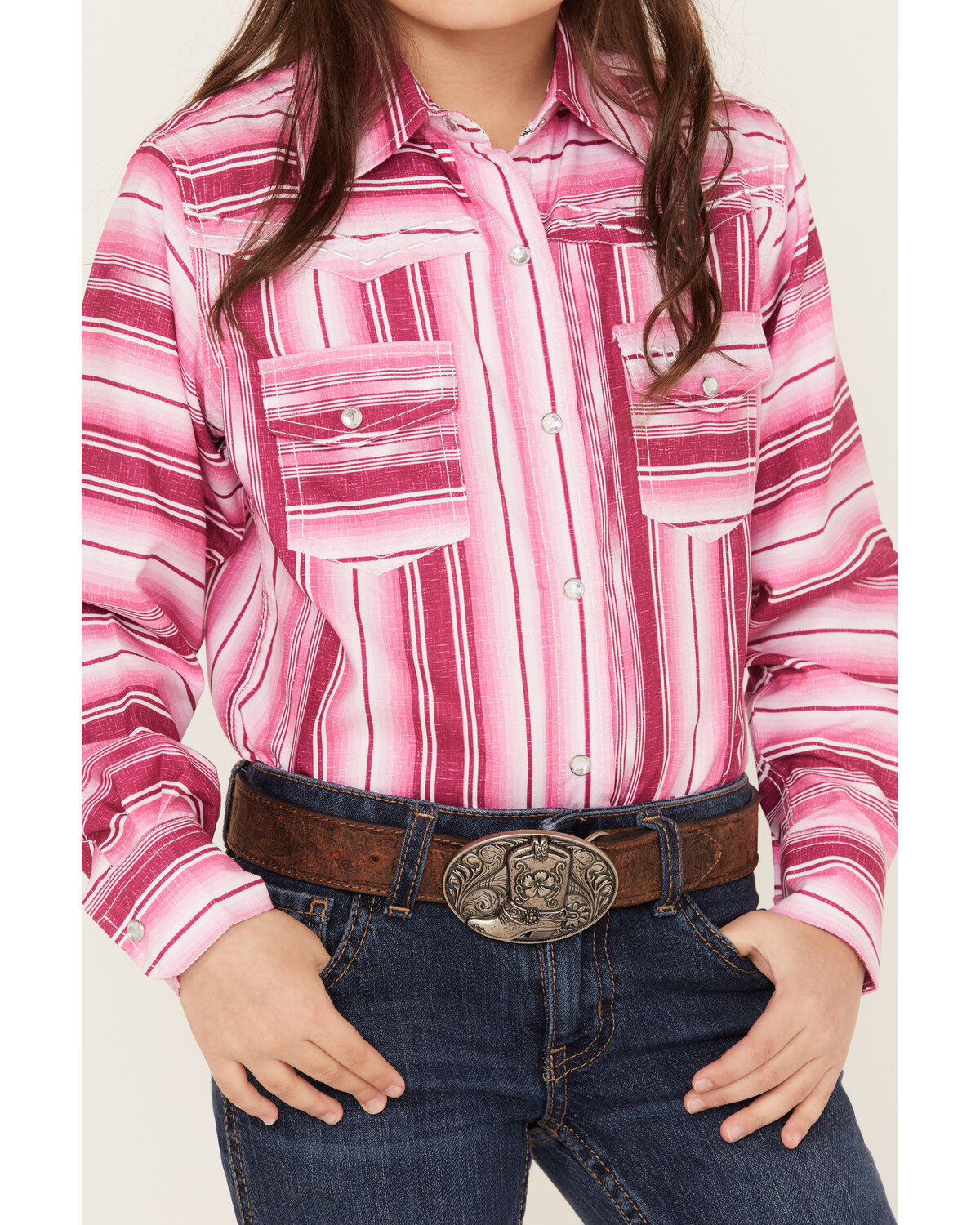 Cowgirl Hardware Girls' Serape Stripe Print Long Sleeve Pearl Snap Western Shirt