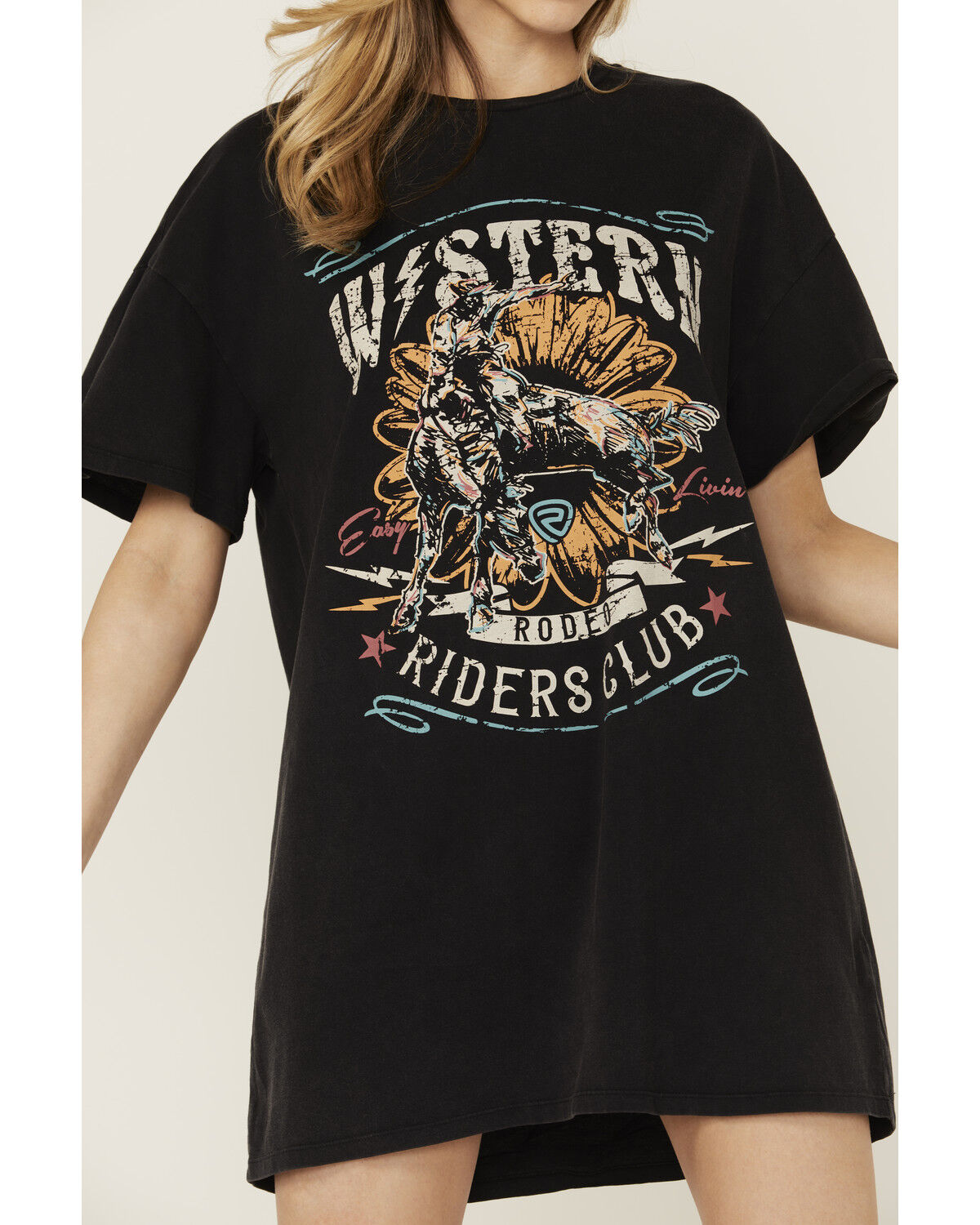 Rock & Roll Denim Women's Bull Short Sleeve Graphic T-Shirt Mini Dress