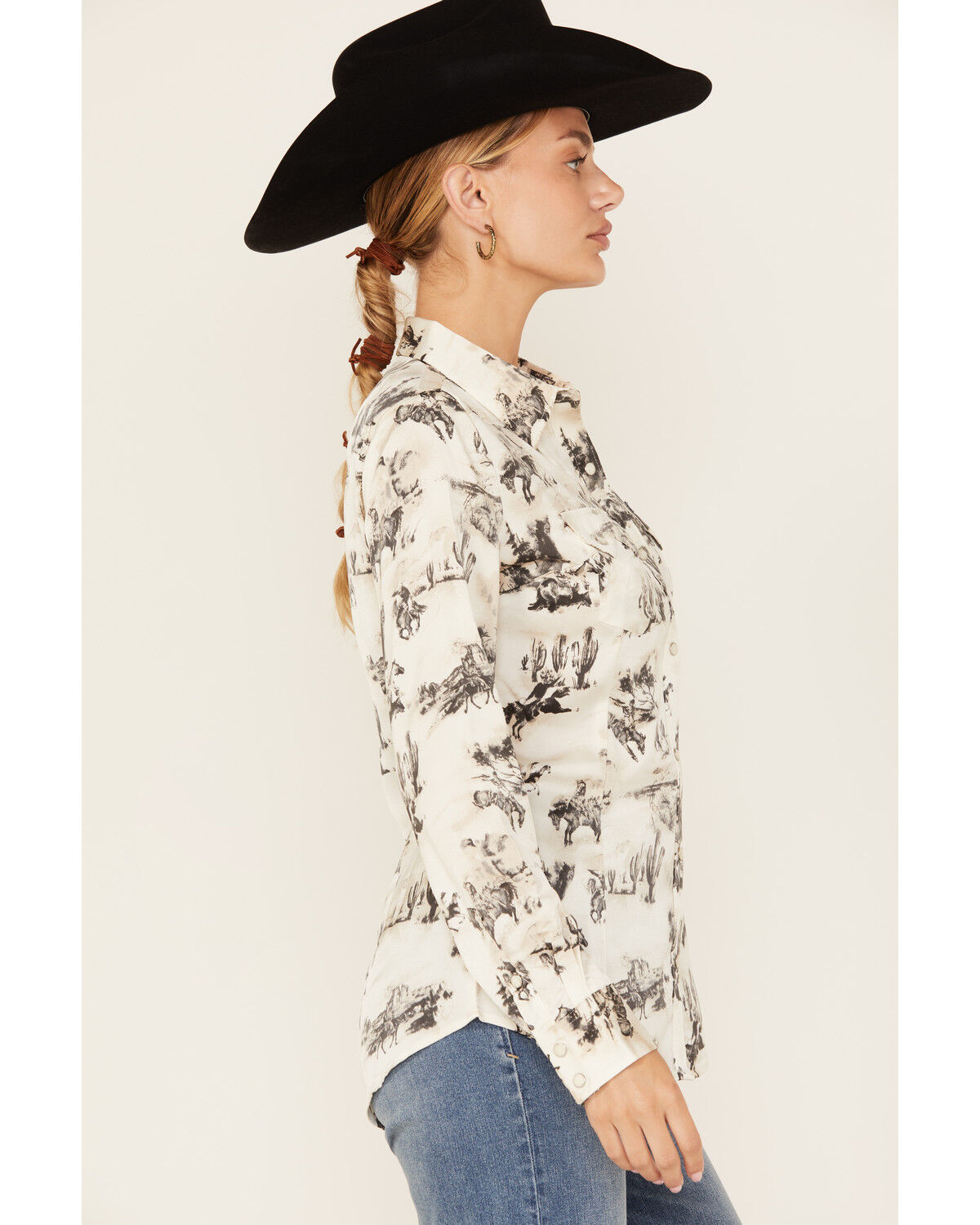 Wrangler Retro Women's Horse Cactus Print Long Sleeve Snap Western Shirt