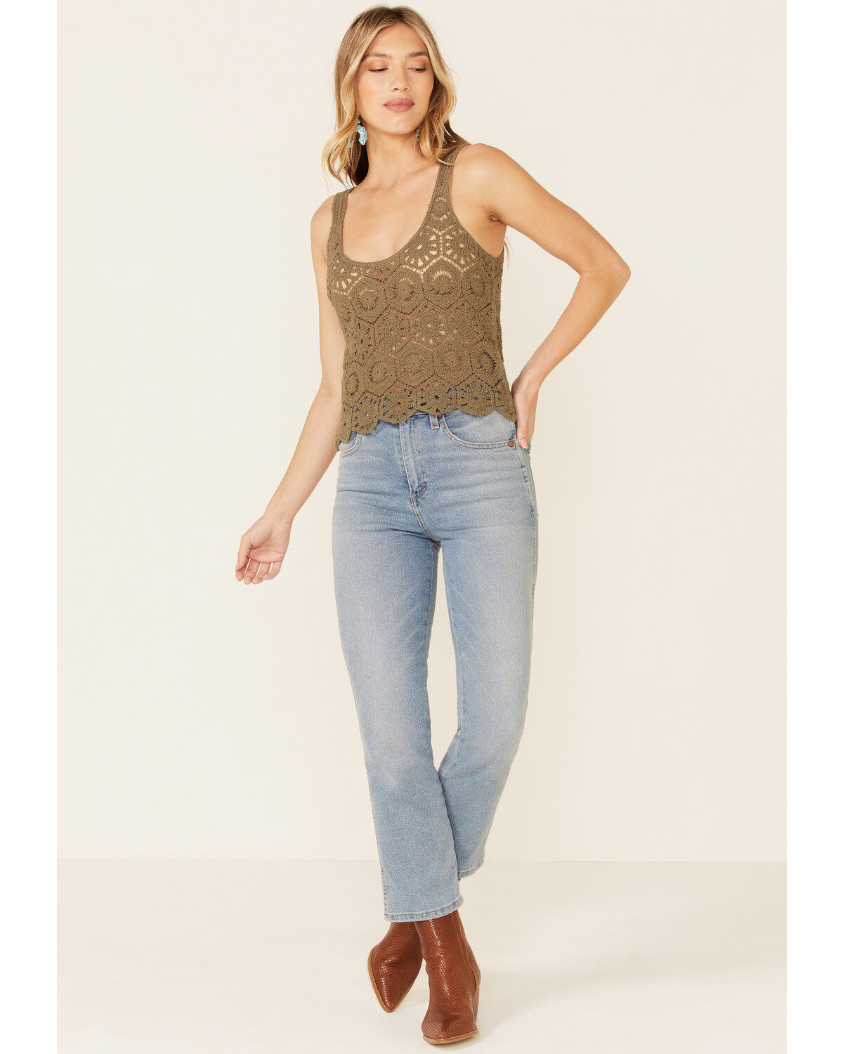 Very J Women's Crochet Knit Sweater Tank Top