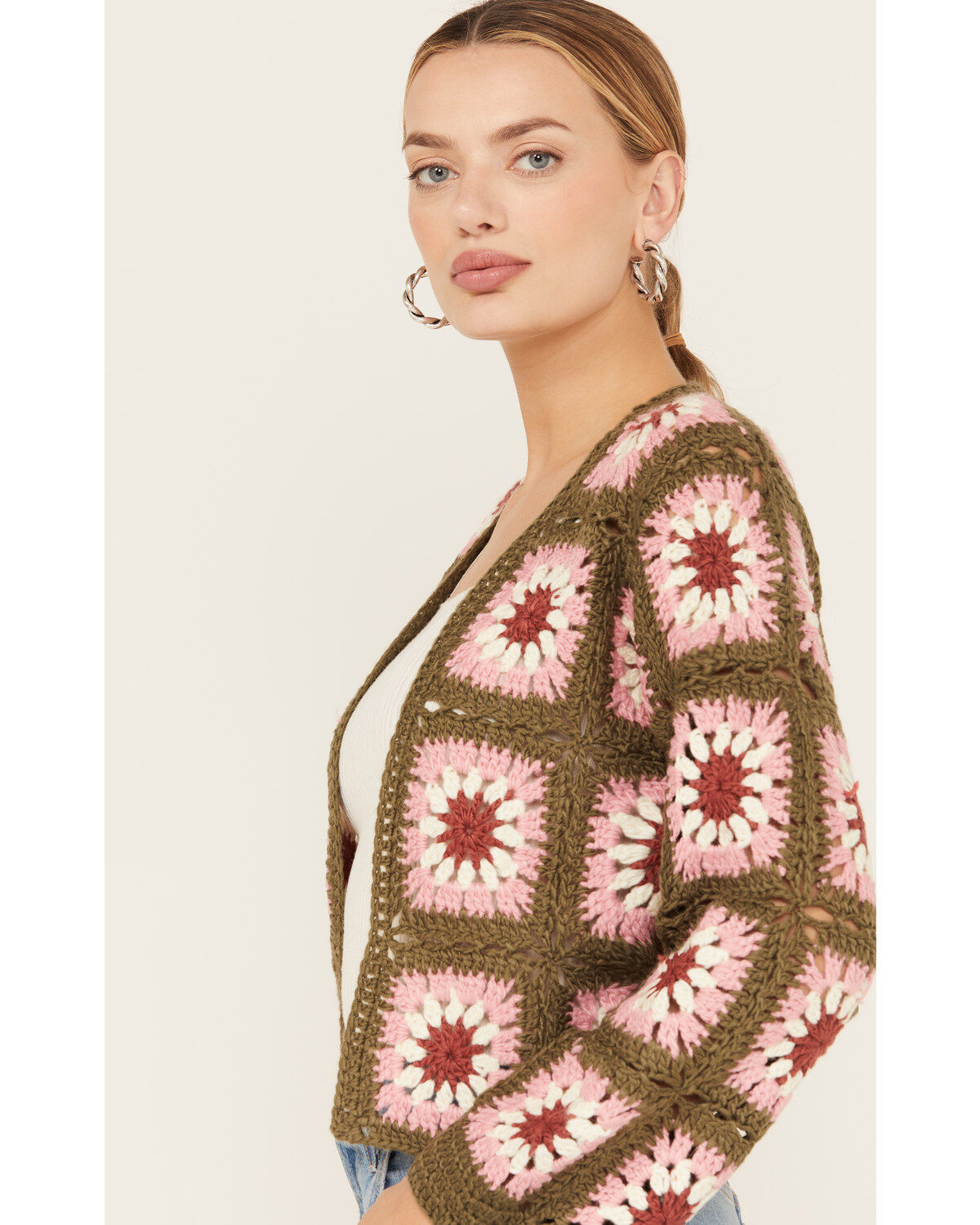 Sadie & Sage Women's Whoopsie Daisy Crochet Cropped Cardigan