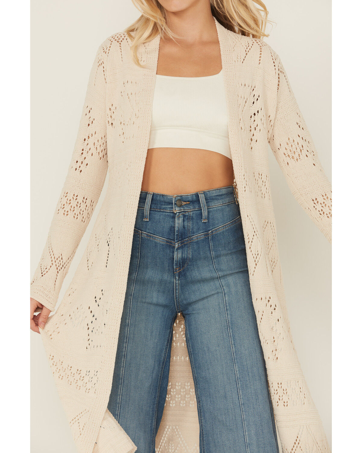 Shyanne Women's Open Weave Chenille Duster Cardigan