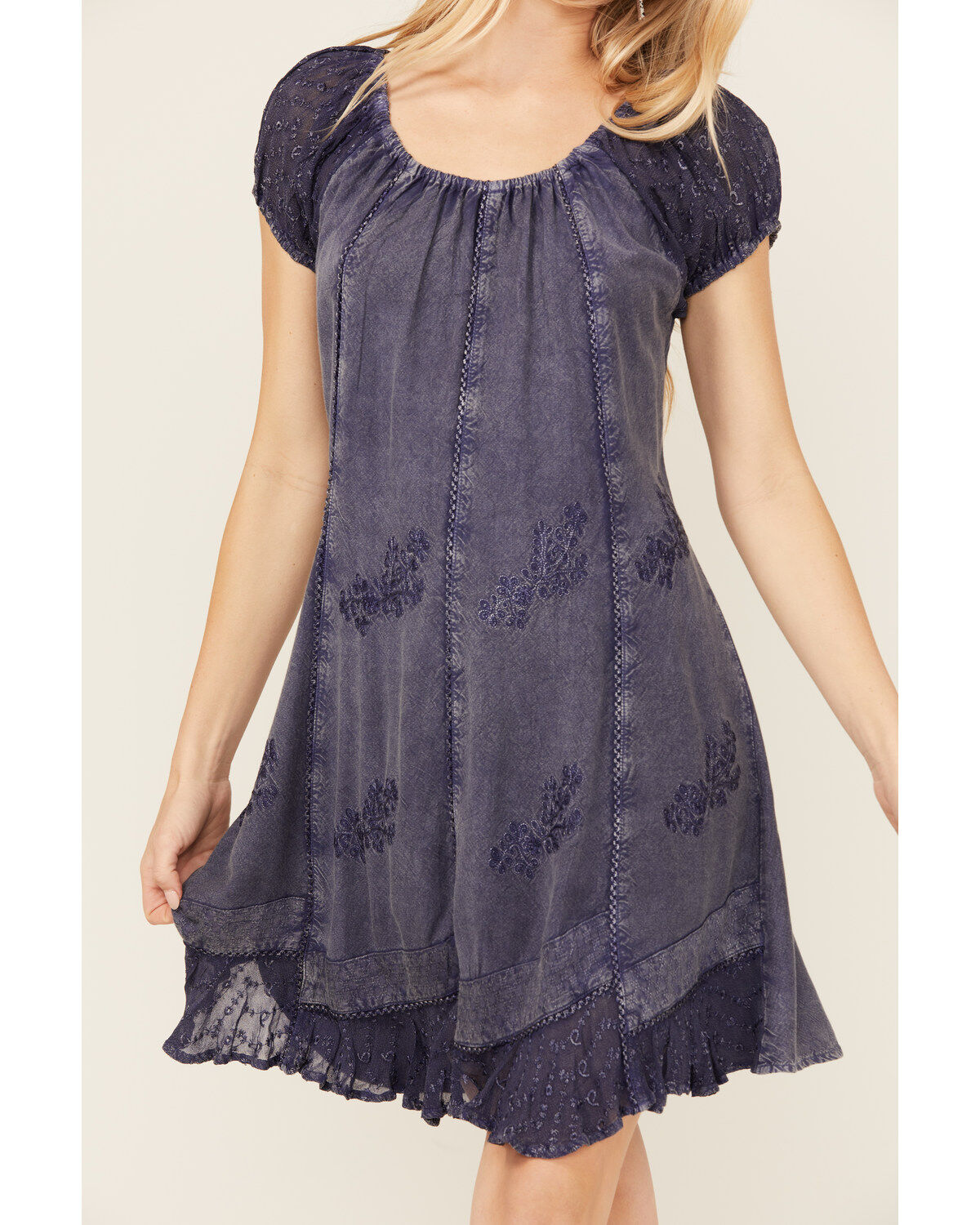 Gunit Women's Denim Floral Short Sleeve Mini Dress