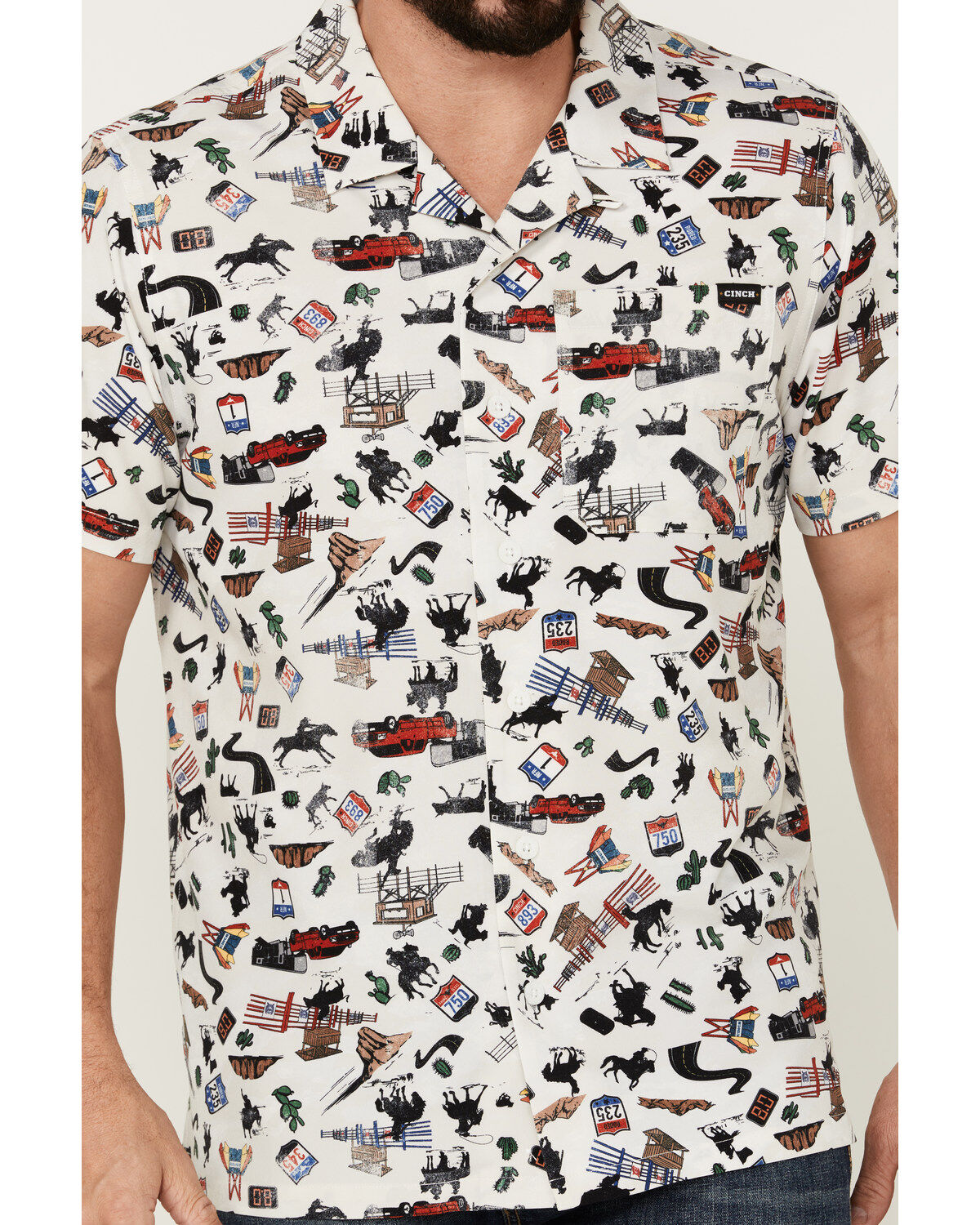 Cinch Men's Rodeo Conversational Print Short Sleeve Button-Down Performance Stretch Western Shirt