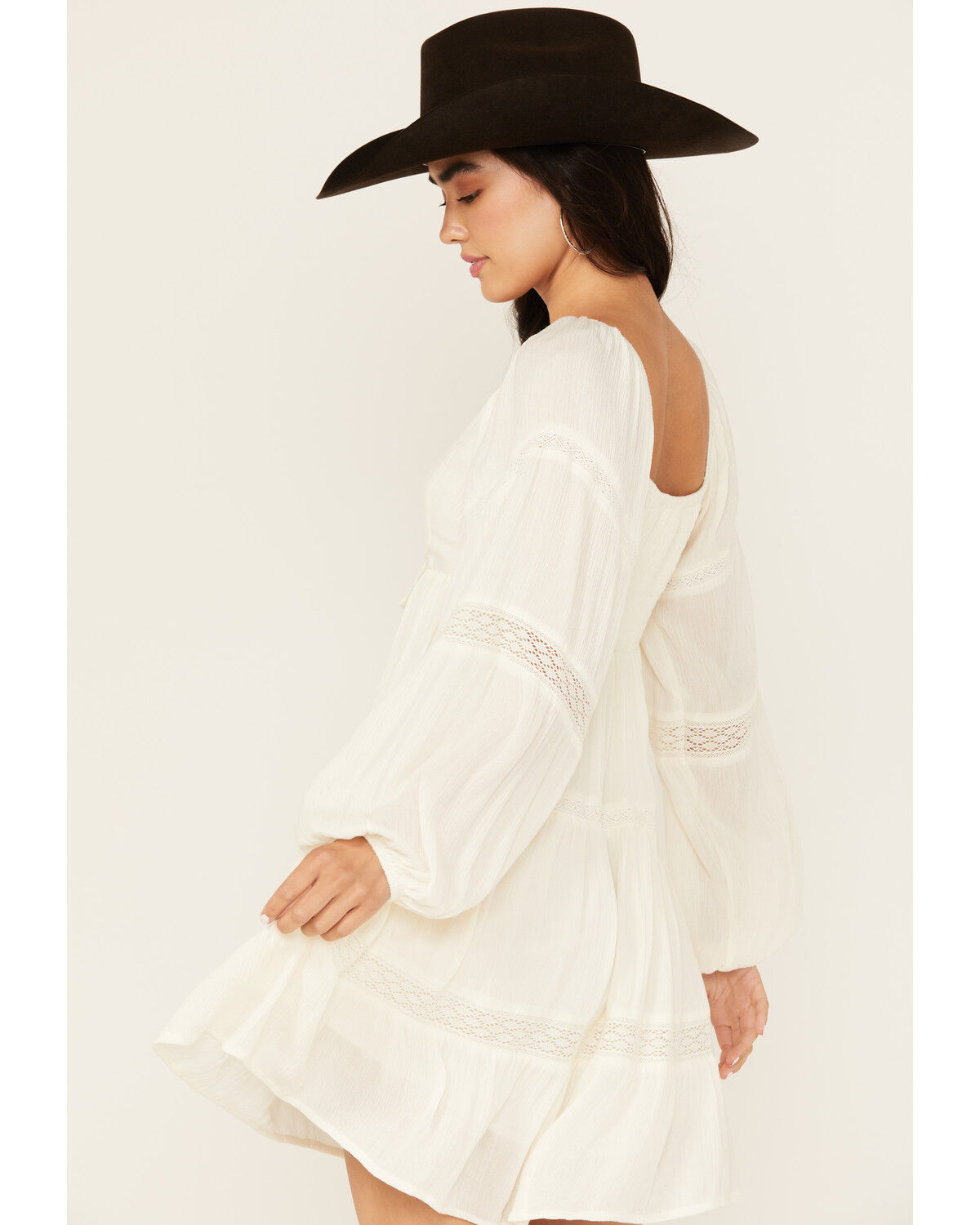 Jolt Women's Lace Trim Long Sleeve Tiered Mini Dress