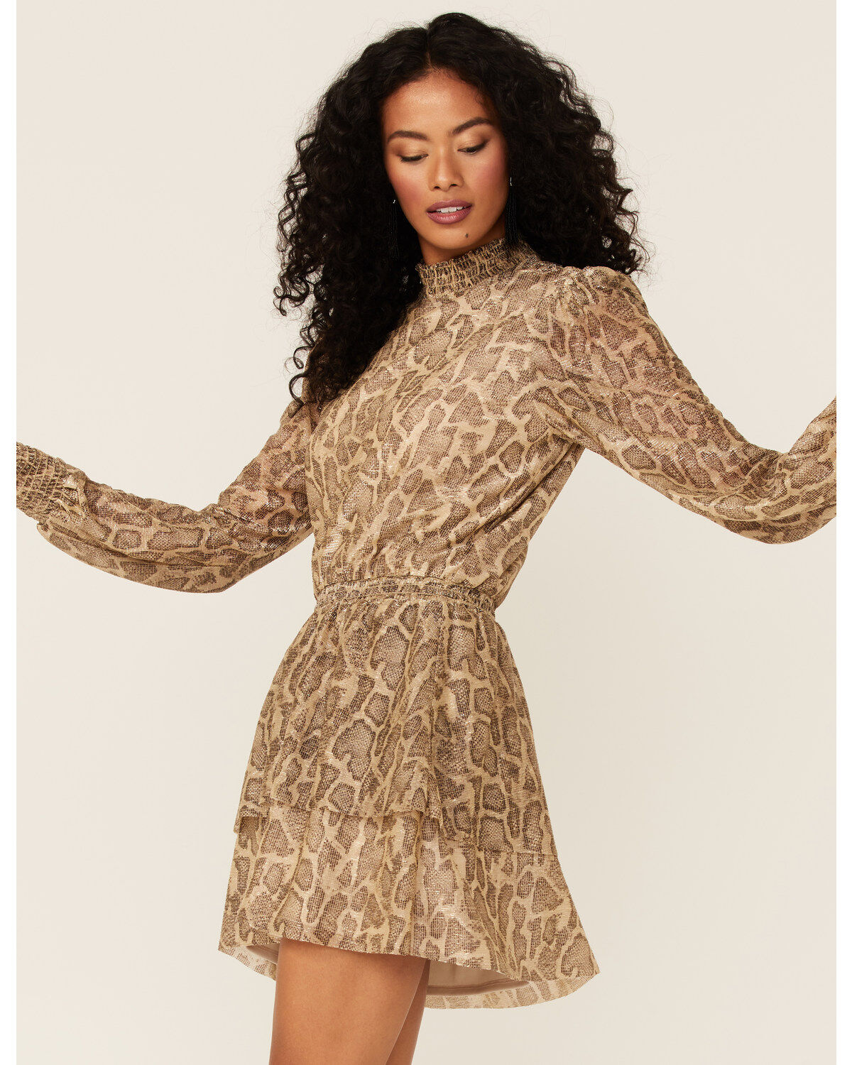 Show Me Your Mumu Women's Glitter Python Russo Ruffle Mini Dress