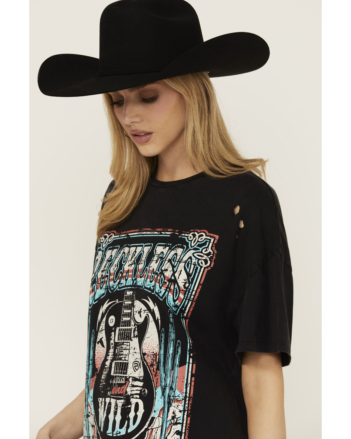 Rock & Roll Denim Women's Reckless and Wild Guitar Short Sleeve Graphic Tee