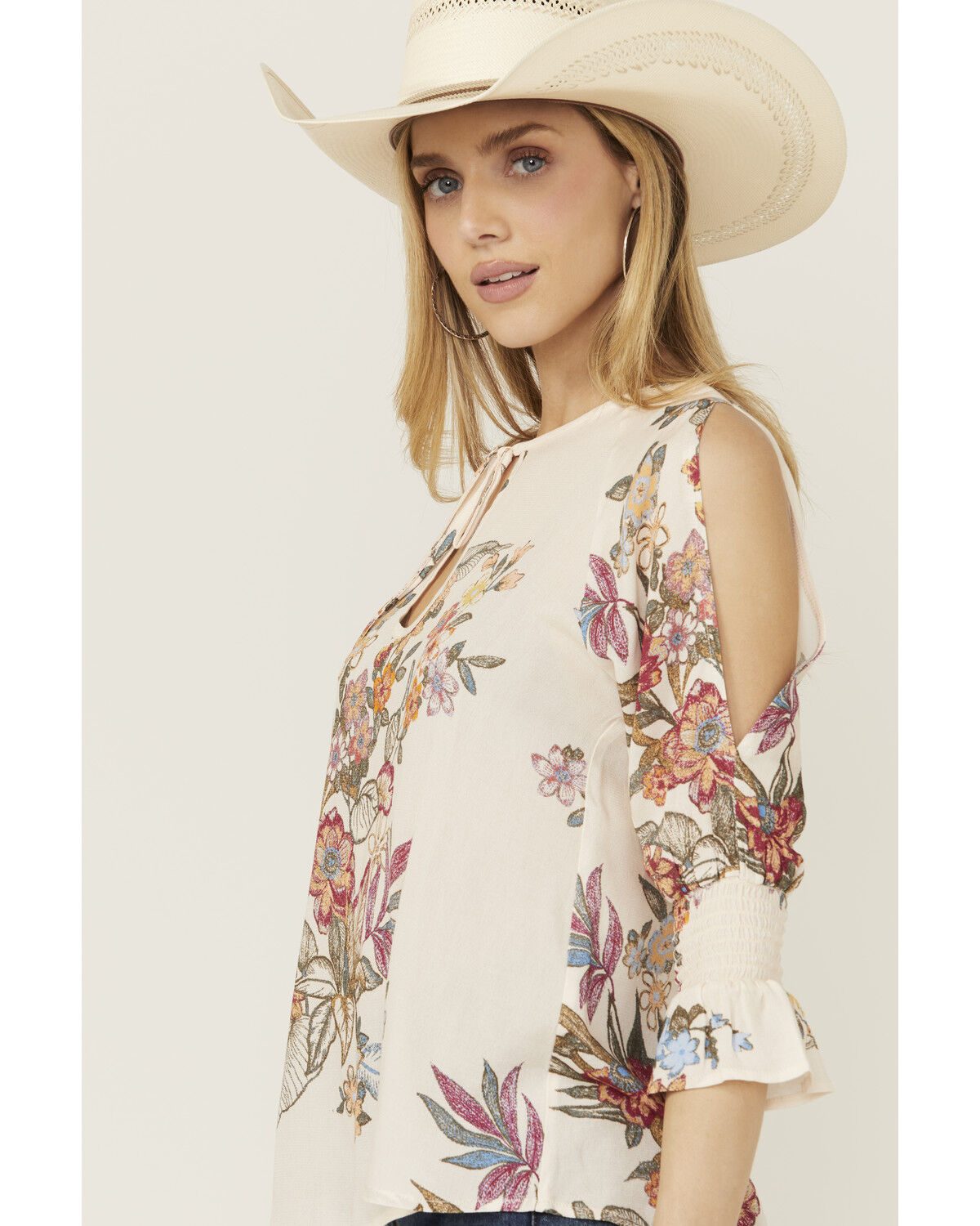 Wild Moss Women's Floral Print Cold Shoulder Top