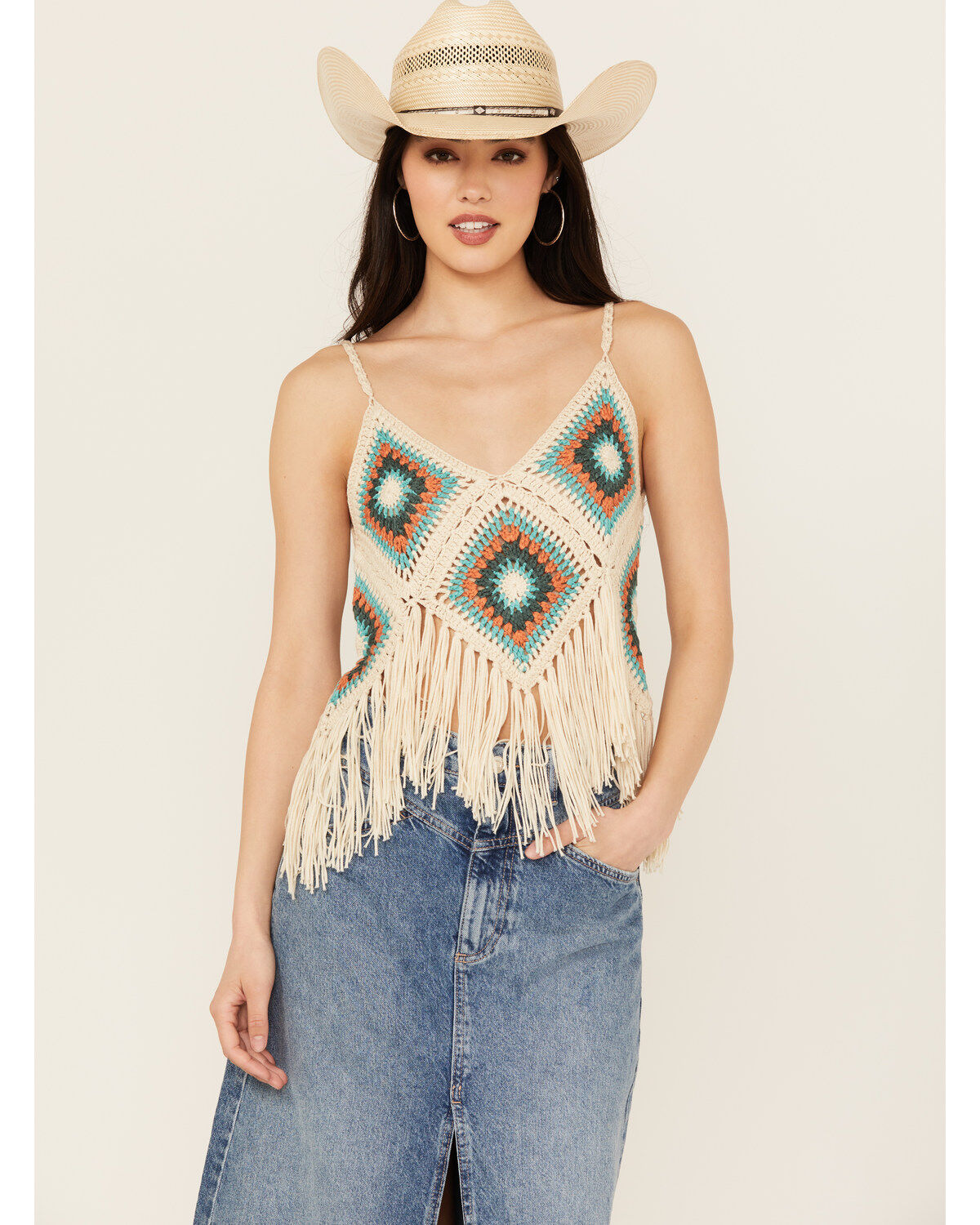 Rock & Roll Denim Women's Crochet Fringe Tank