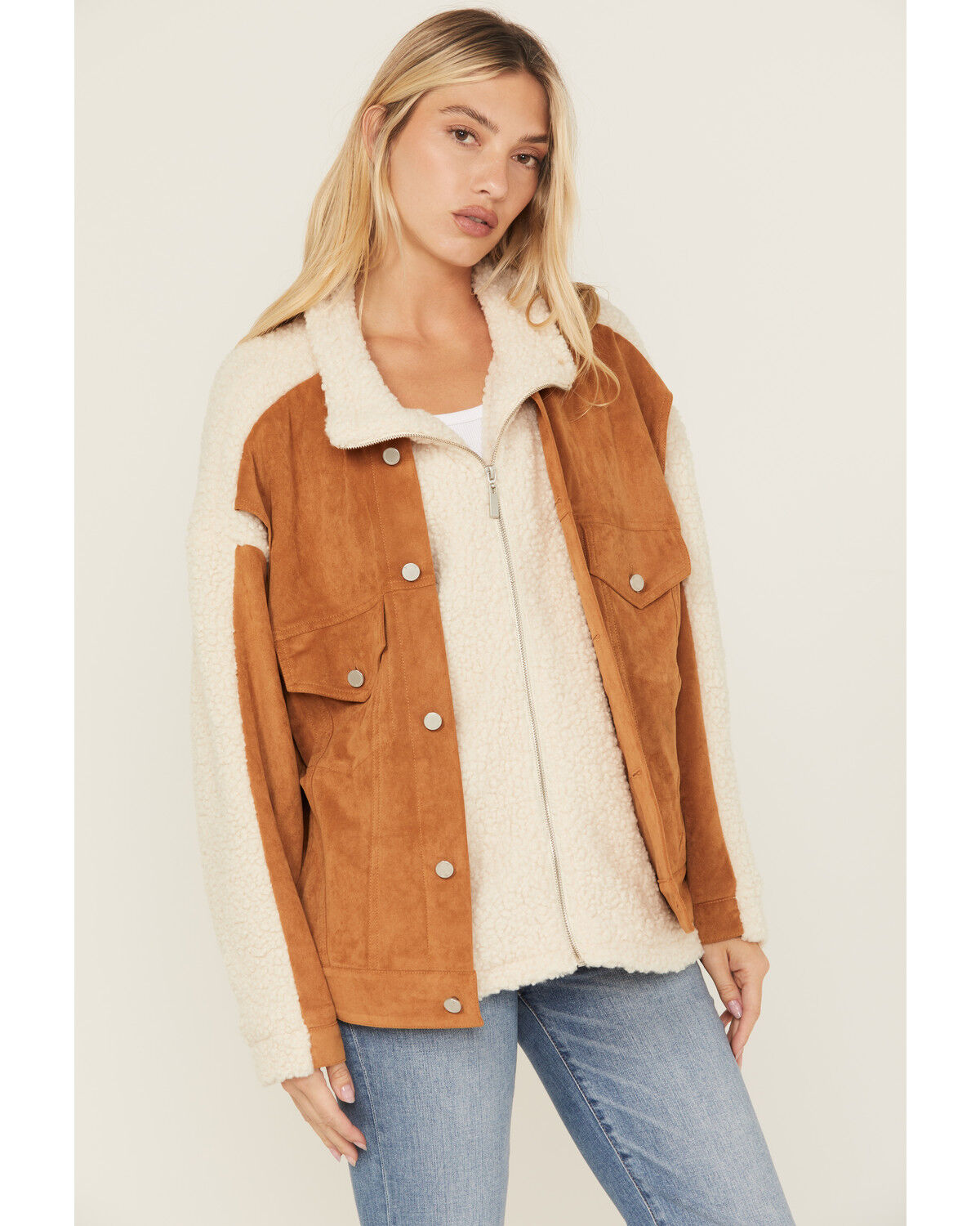 BLANKNYC Women's Two Tone Sherpa Suede Jacket