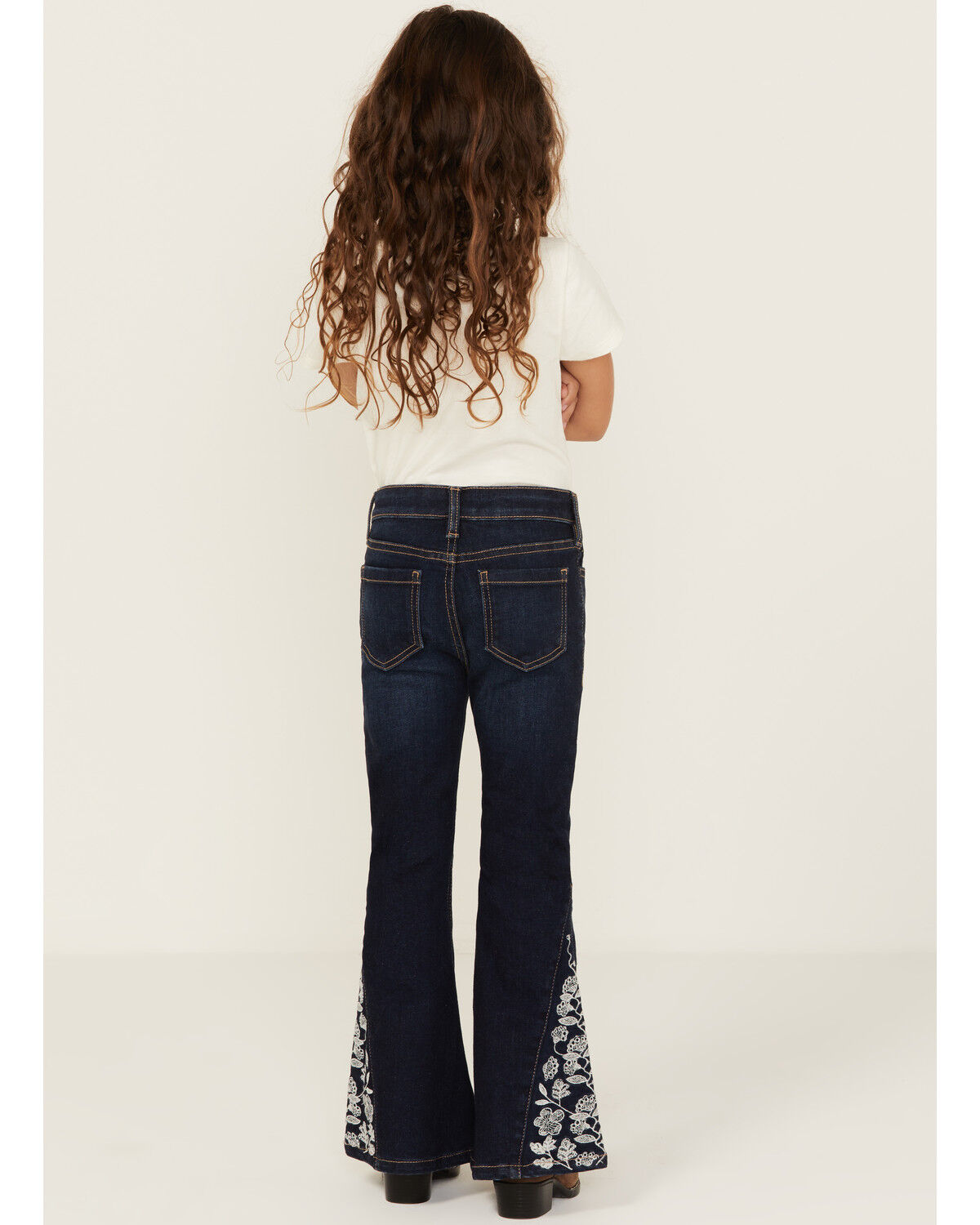 Shyanne Little Girls' Lacey Dark Wash Lace Inset Flare Stretch Denim Jeans