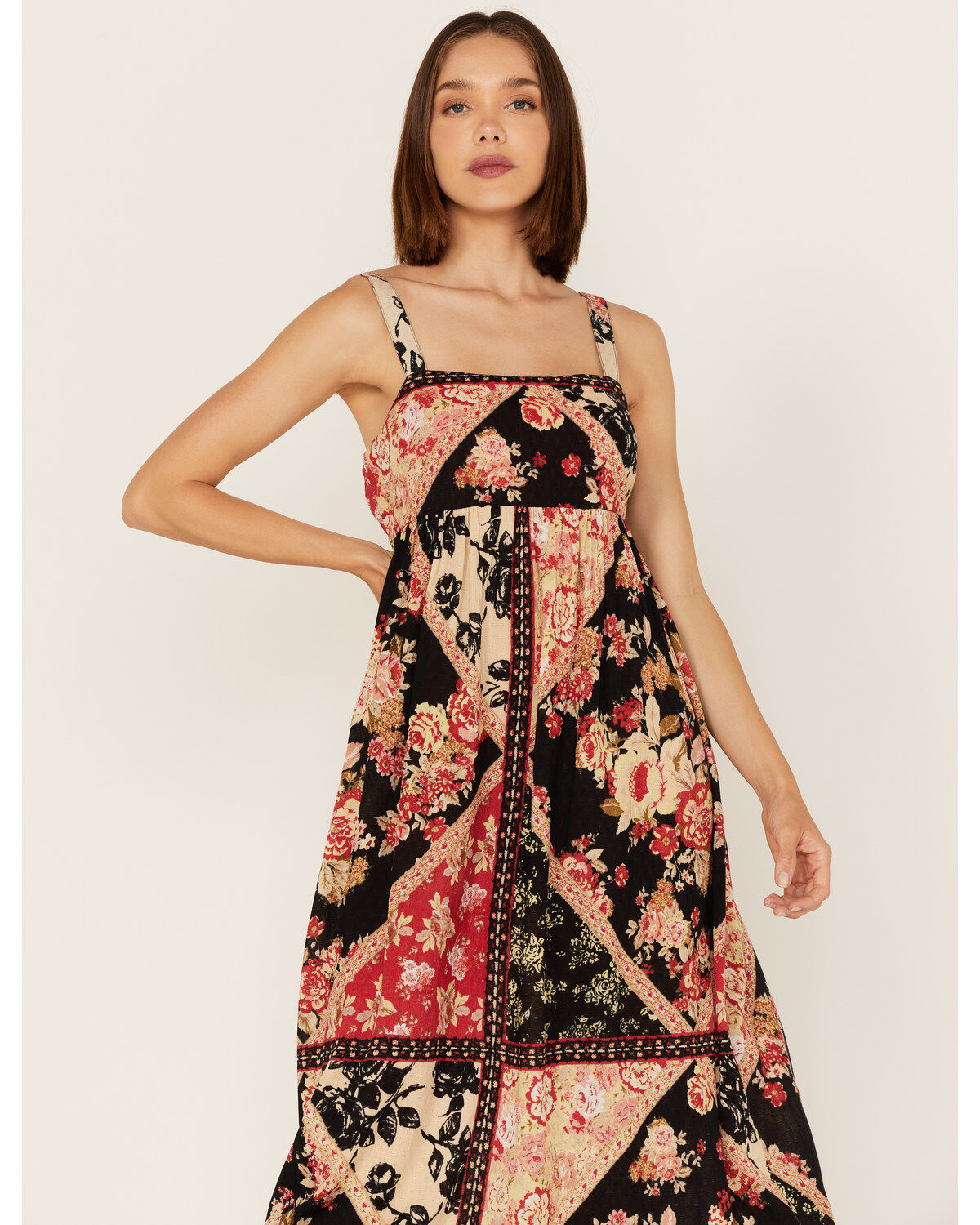 Band of the Free Women's Anthem Of The Sun Patchwork Floral Print Sleeveless Midi Dress
