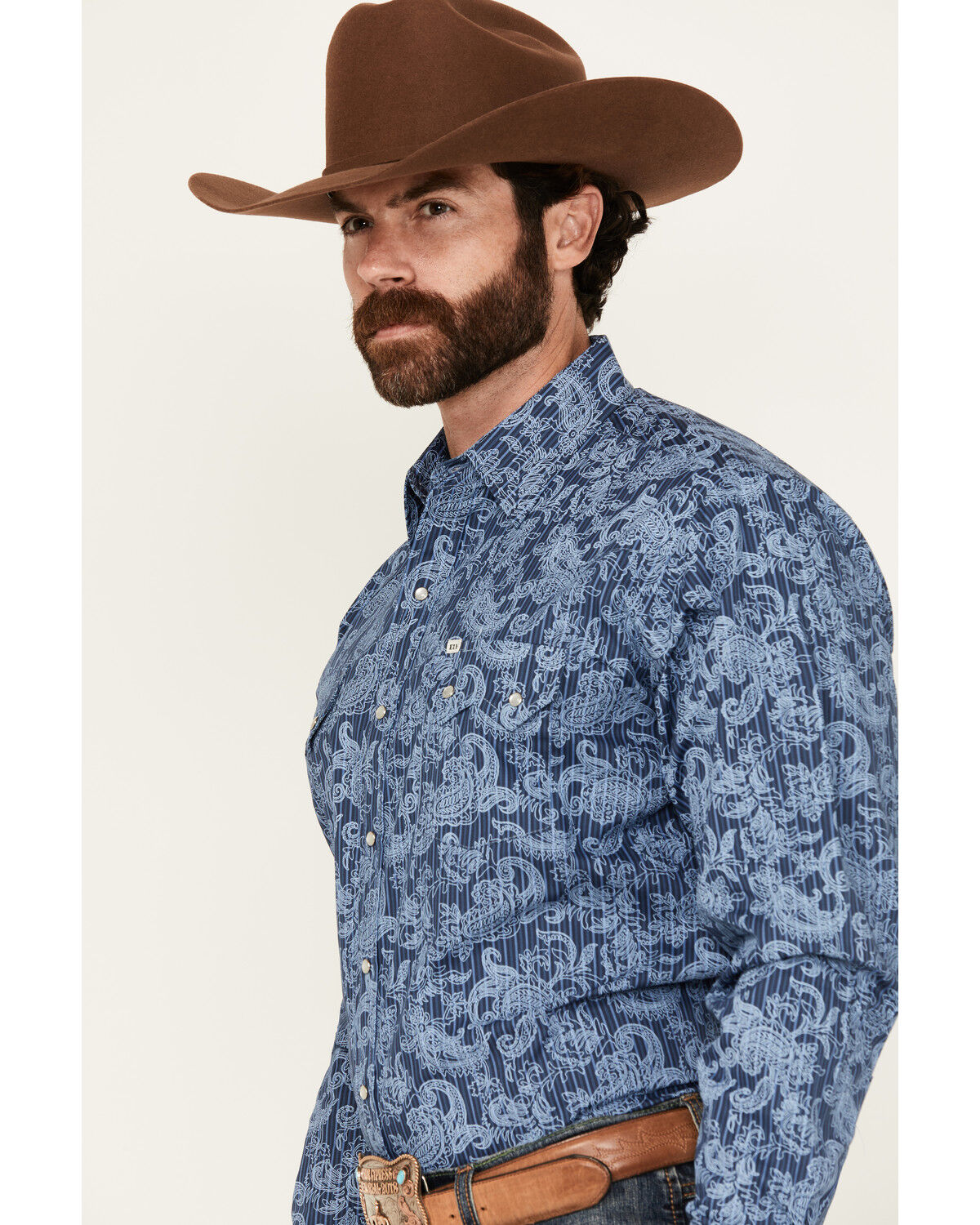 Ely Walker Men's Tonal Paisley Print Long Sleeve Snap Stretch Western Shirt