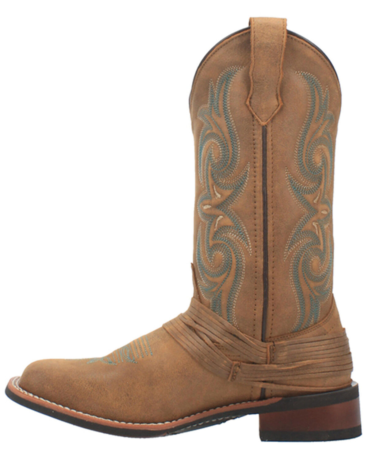 Laredo Women's Tan Turquoise Stitching Western Boots - Square Toe