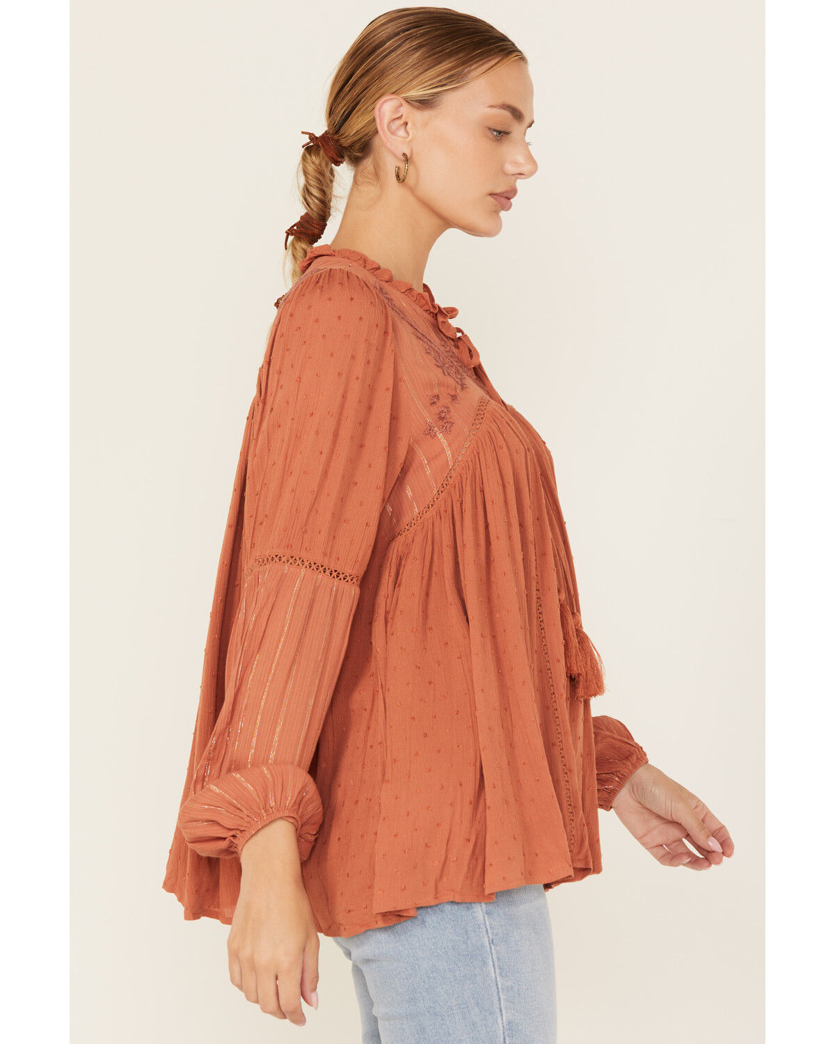 Miss Me Women's Embroidered Long Sleeve Blouse