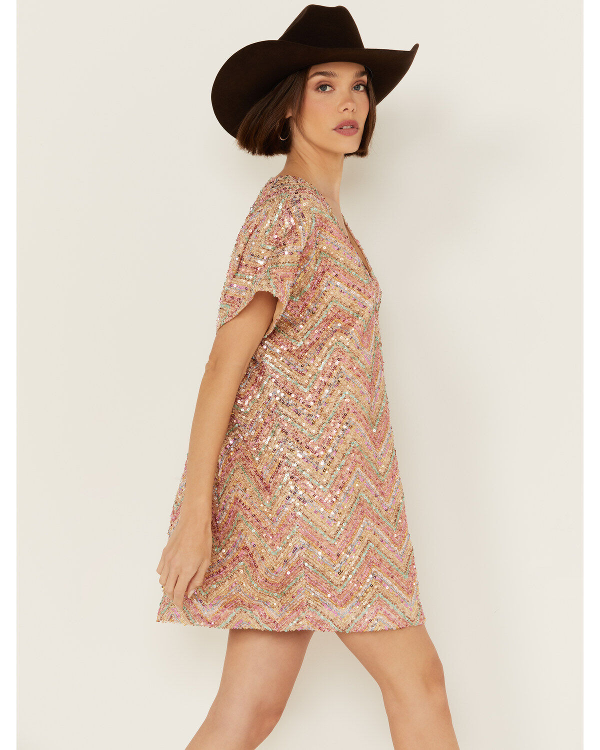 By Together Women's Chevron Sequins Mini Dress