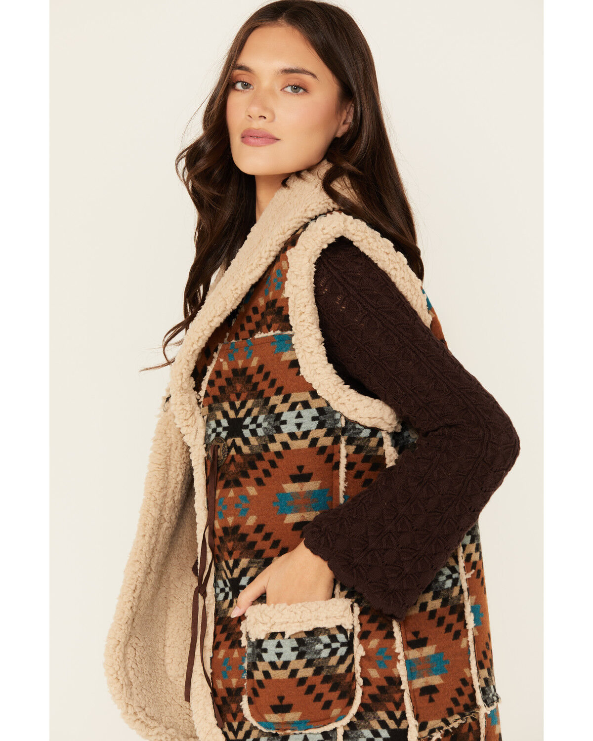 Cotton & Rye Women's Southwestern Print Sherpa Lined Vest