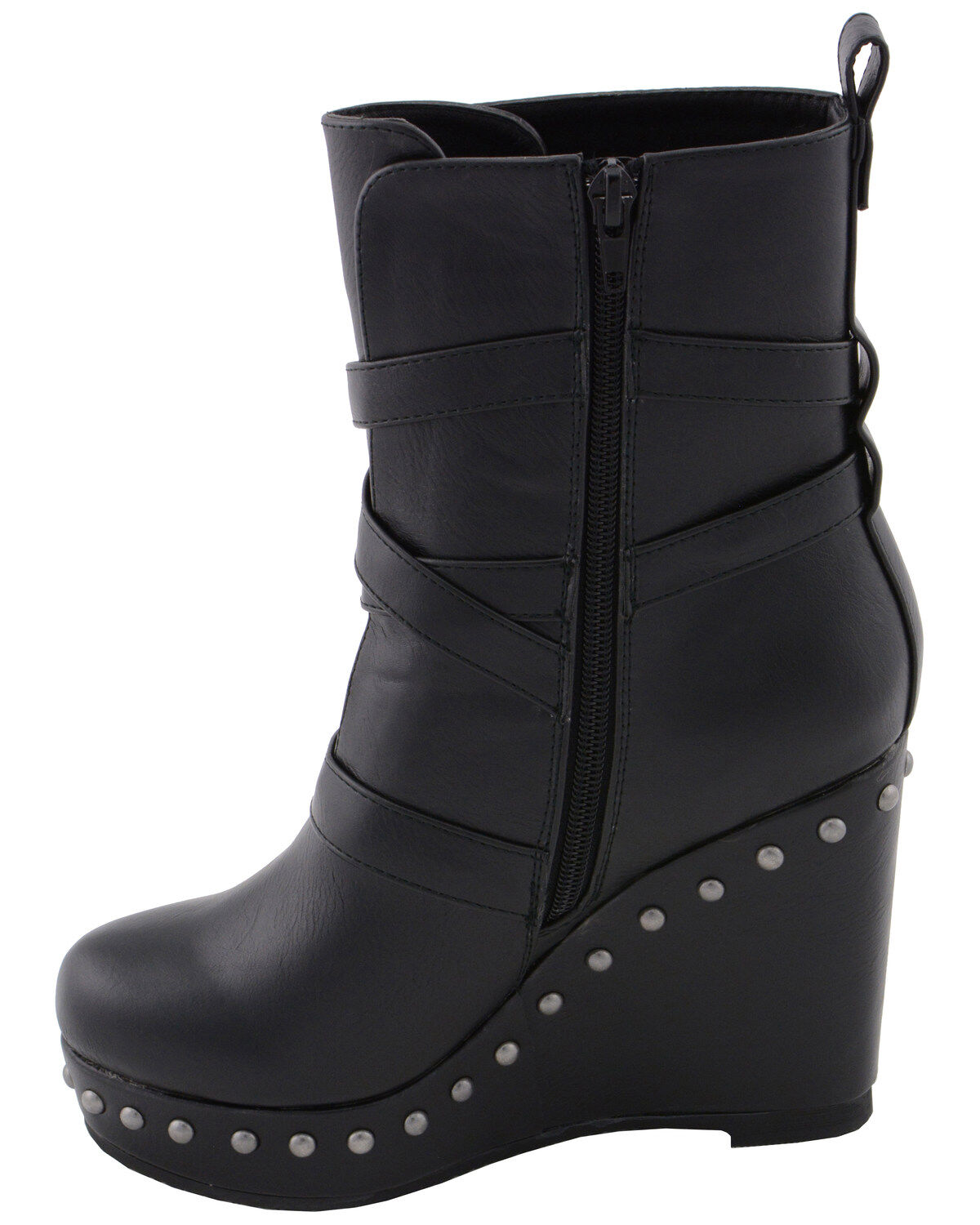 Milwaukee Leather Women's Triple Strap Wedge Boots - Round Toe