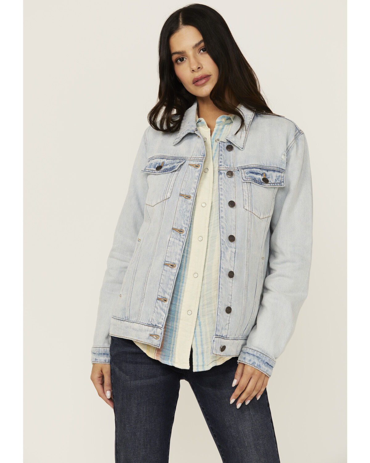 Cello Women's Light Washed Oversized Denim Jacket