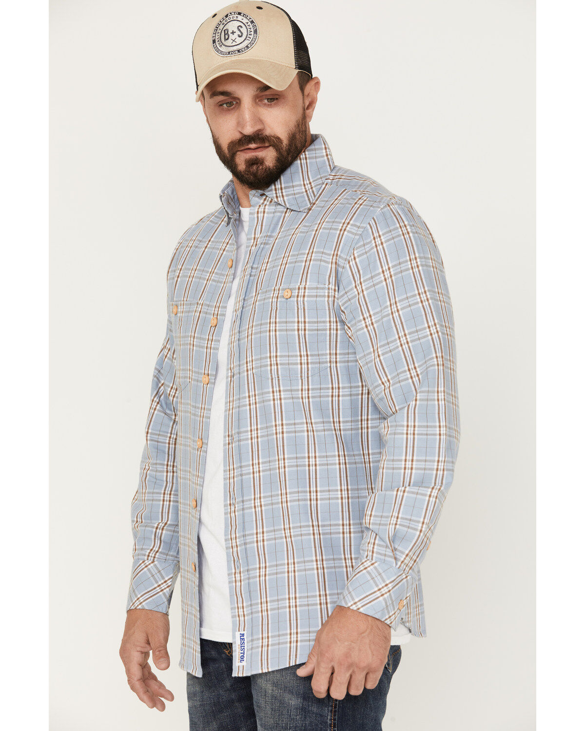 Resistol Men's Dakota Medium Plaid Print Long Sleeve Button Down Shirt