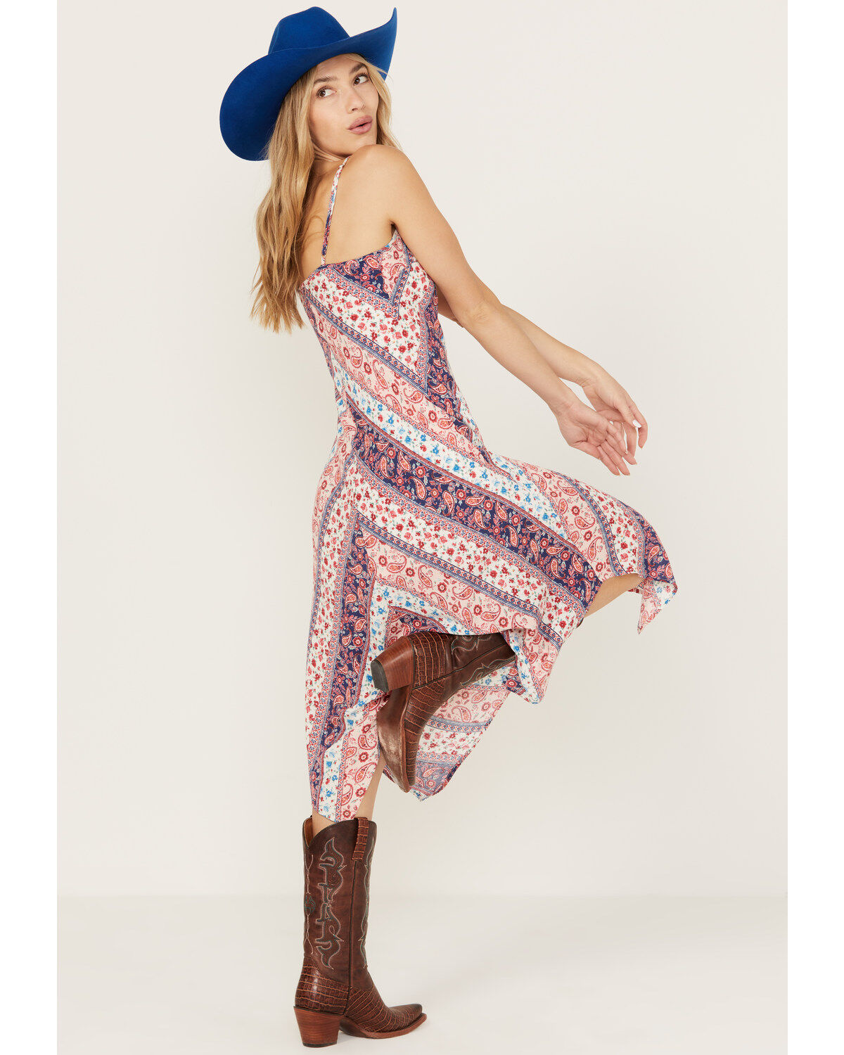 Wild Moss Women's Multi Print Hanky Hem Midi Dress