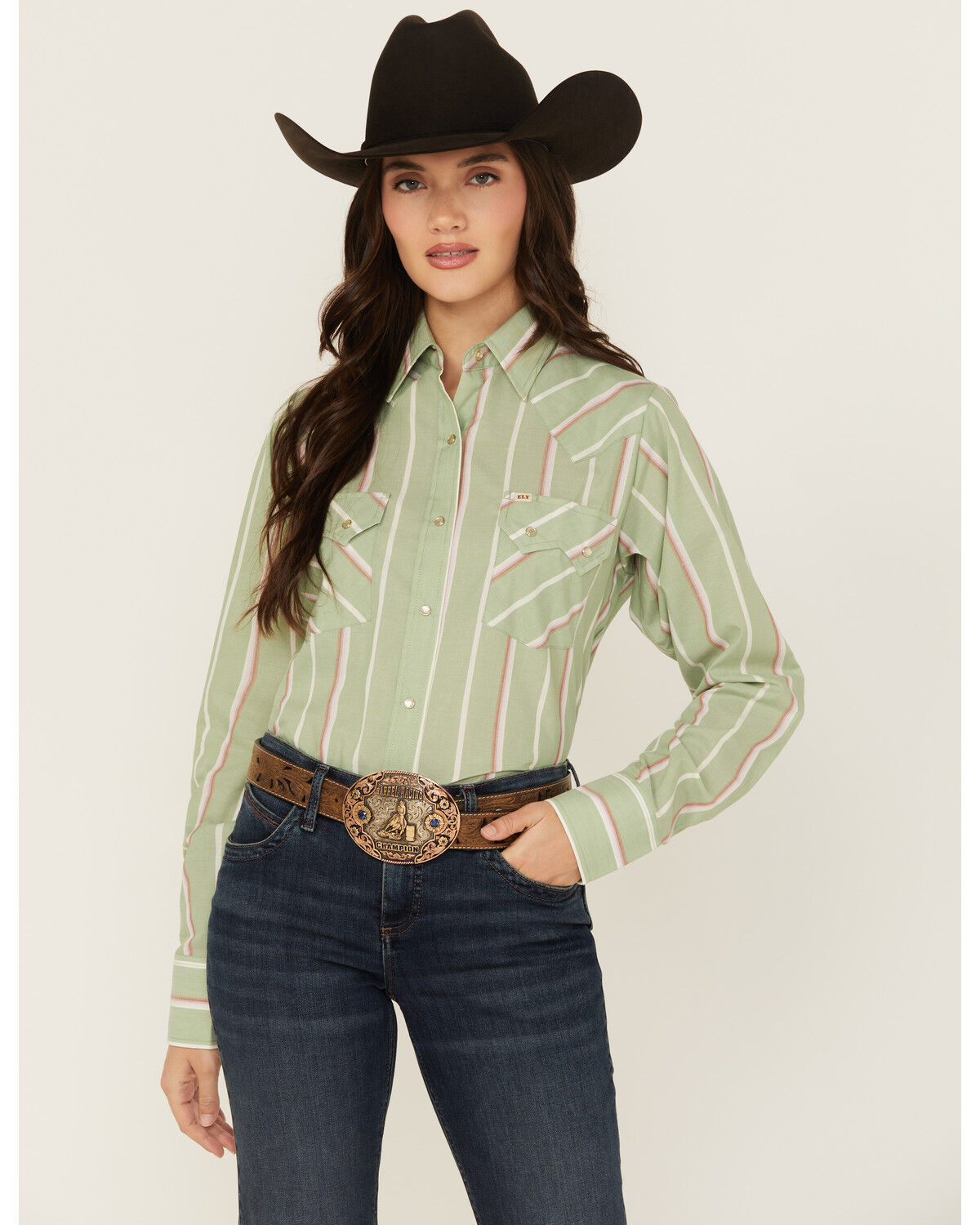 Cowboygirl by Jenna Paulette Women's Striped Long Sleeve Pearl Snap Western Shirt
