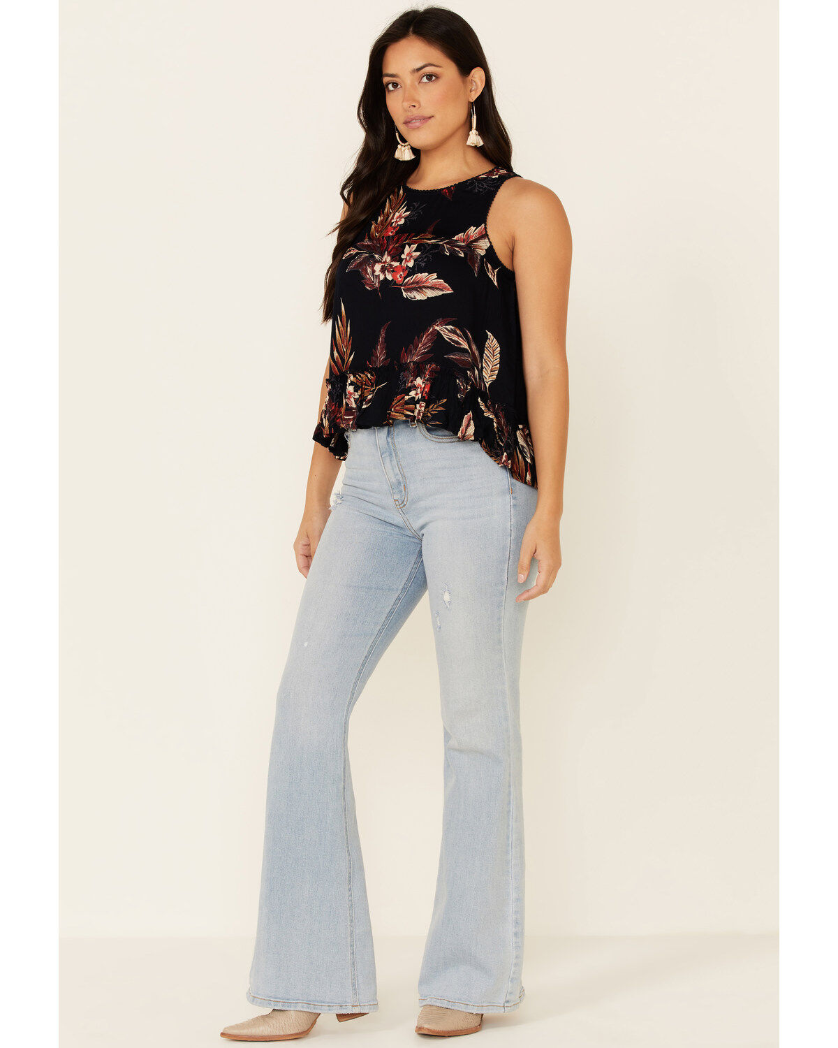 Patrons Of Peace Women's Floral Print Ruffle Trim Tank Top