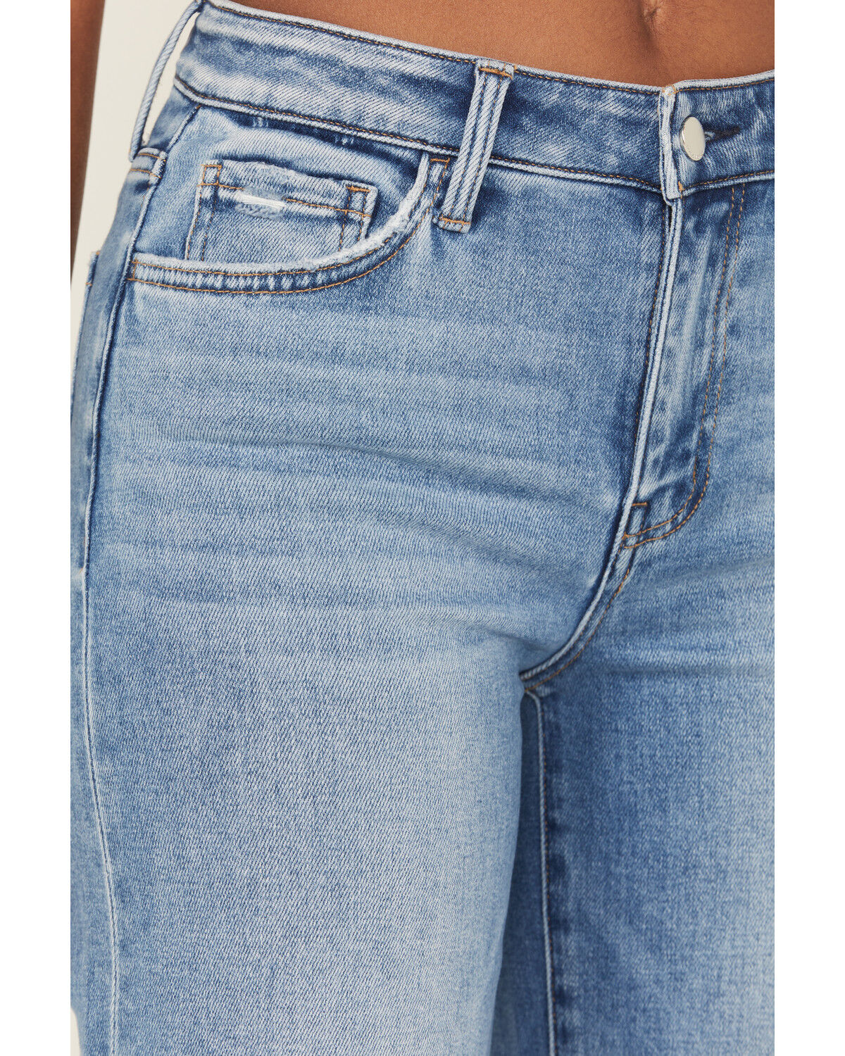 Vervet Women's Medium Wash High Rise Cuffed Wide Leg Denim Jeans