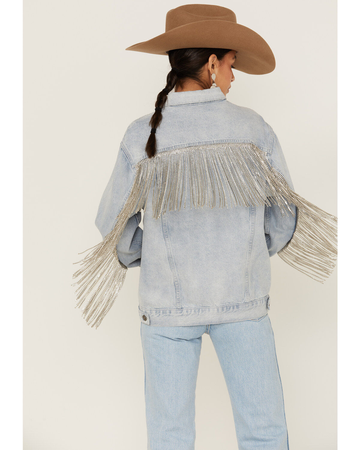 The Dylan Jacket by DanielXDiamond: Women's Blue Denim Jacket With Silver Fringe