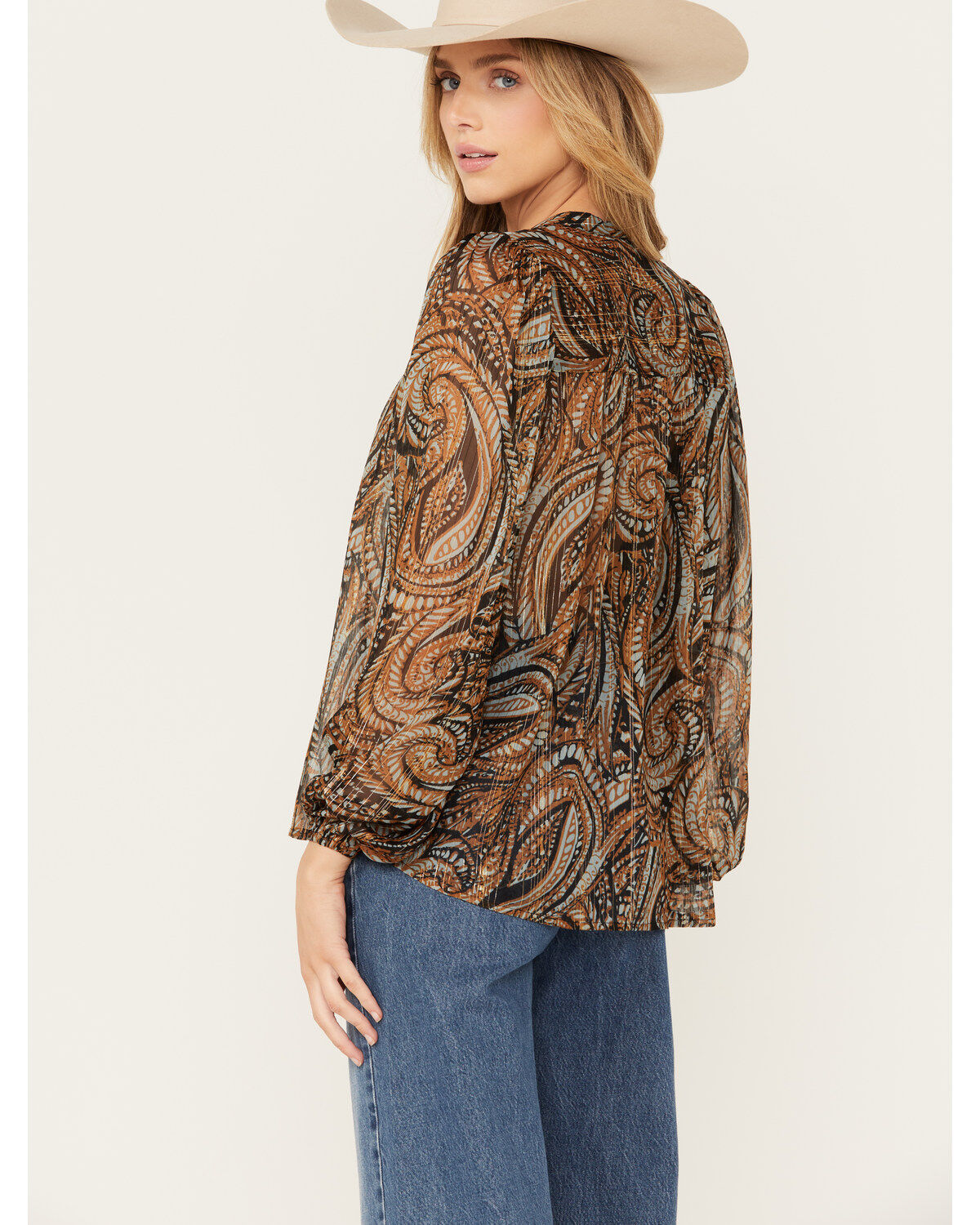 Revel Women's Paisley Print Long Sleeve Peasant Top