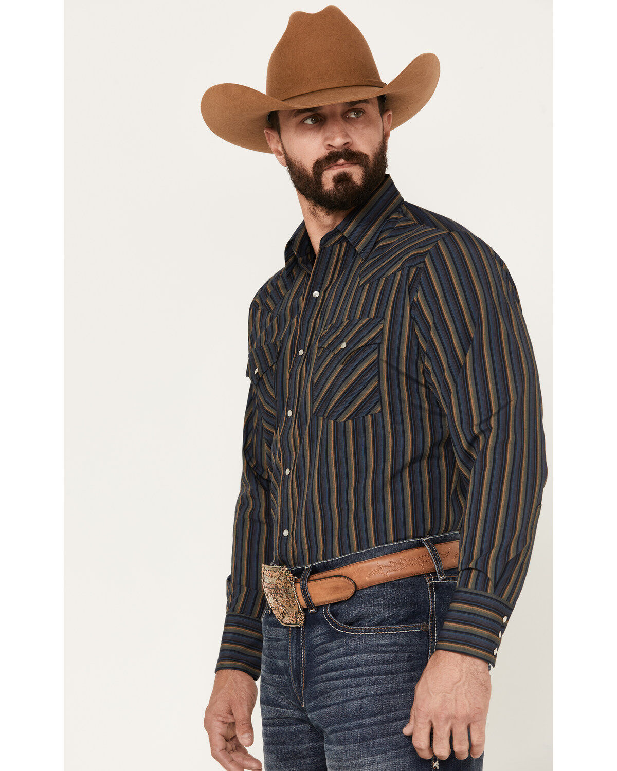 Ely Walker Men's Striped Long Sleeve Pearl Snap Western Shirt