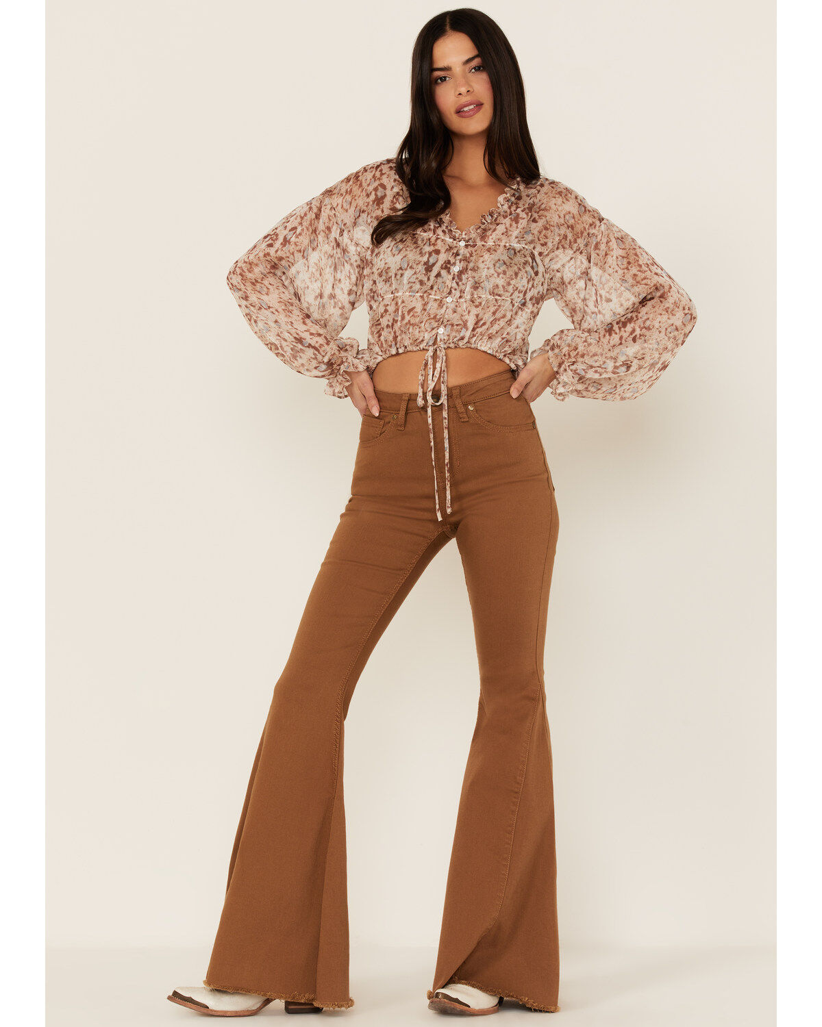 Lush Women's Cinch Detail Long Sleeve Blouse