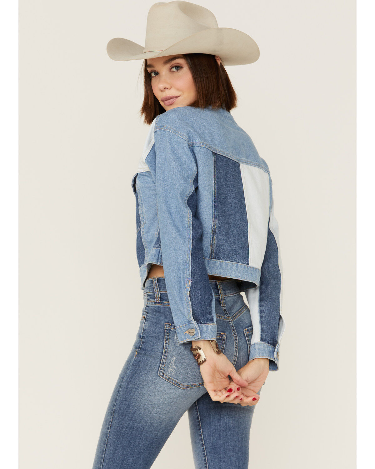 Driftwood Women's Colorblock Cropped Denim Jean Jacket