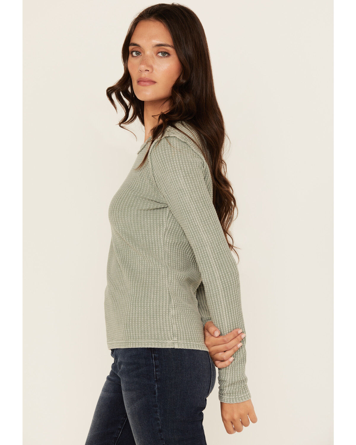 White Crow Women's Solid Long Sleeve Waffle Knit Shirt