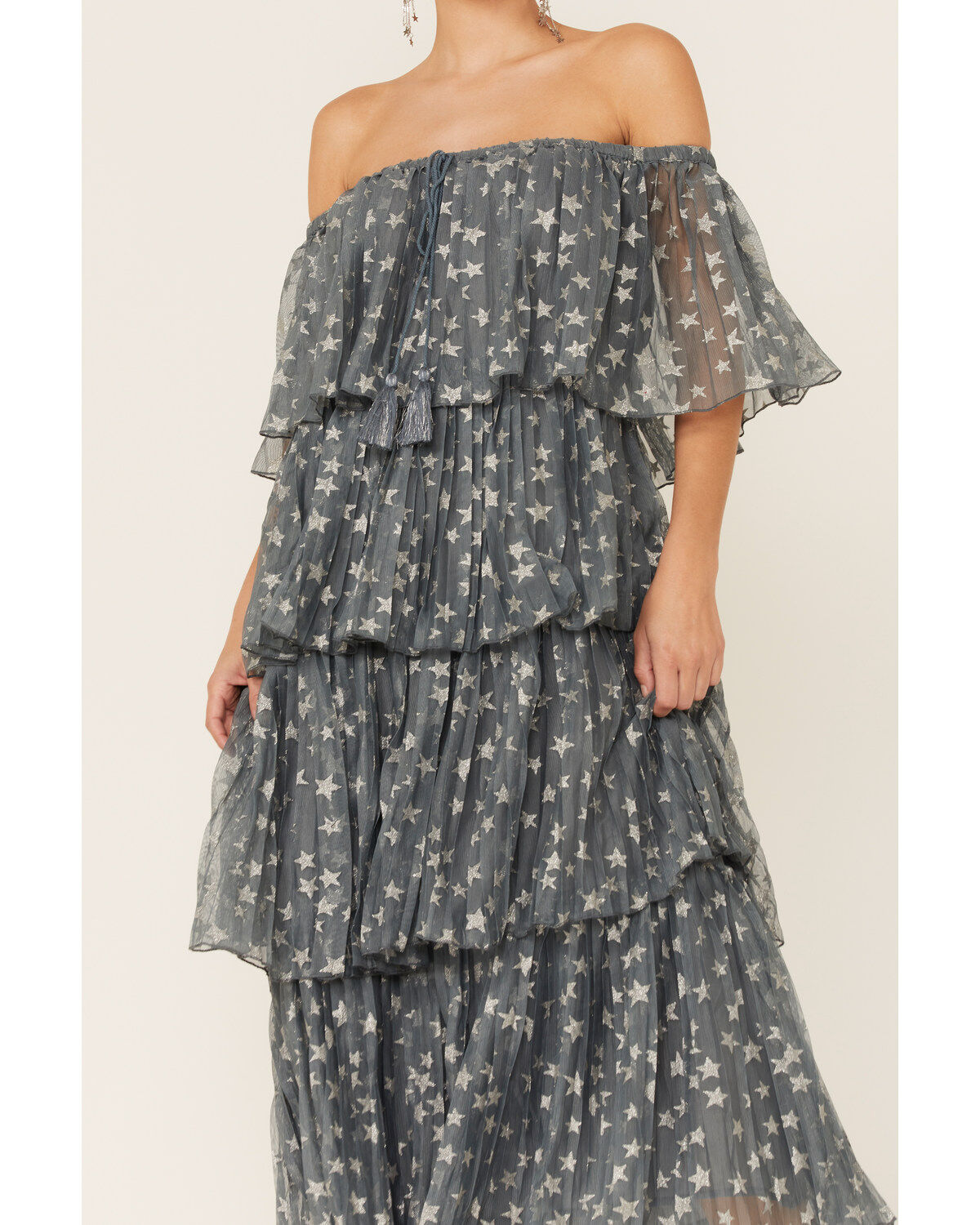Z&L Women's Off-the-Shoulder Star Print Tiered Midi Dress