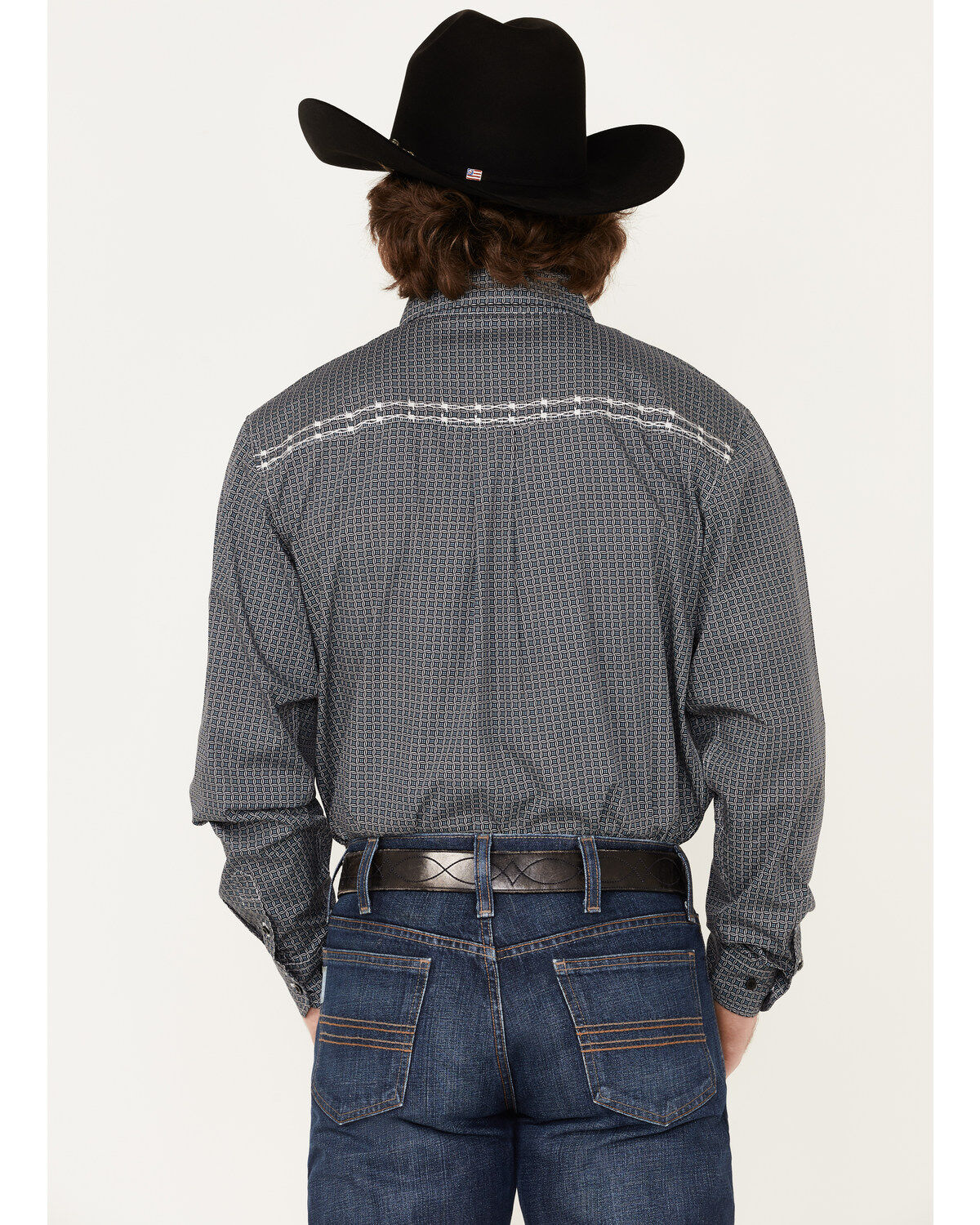 Cowboy Hardware Men's Wavy Square Geo Print Button Down Western Shirt