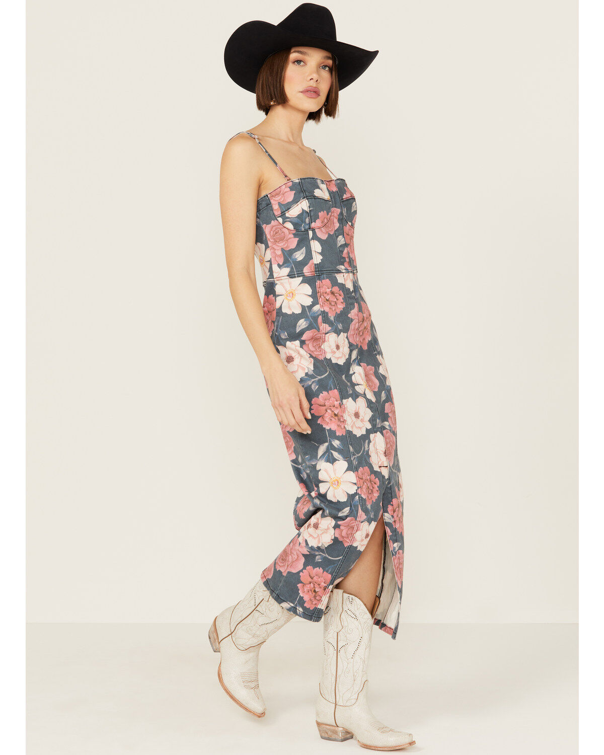 Driftwood Women's Floral Sweetheart Masquerade Noir Midi Dress