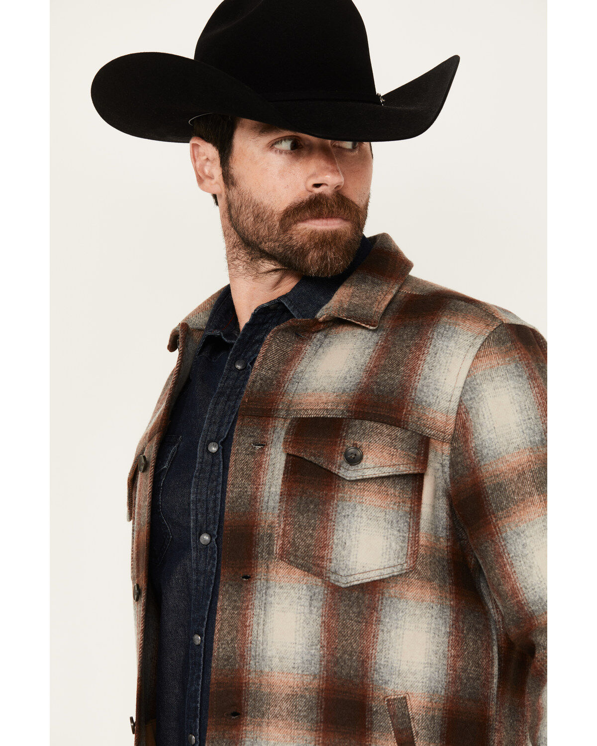 Pendleton Men's Lawson Ombre Plaid Print Long Sleeve Button-Down Shirt Jacket