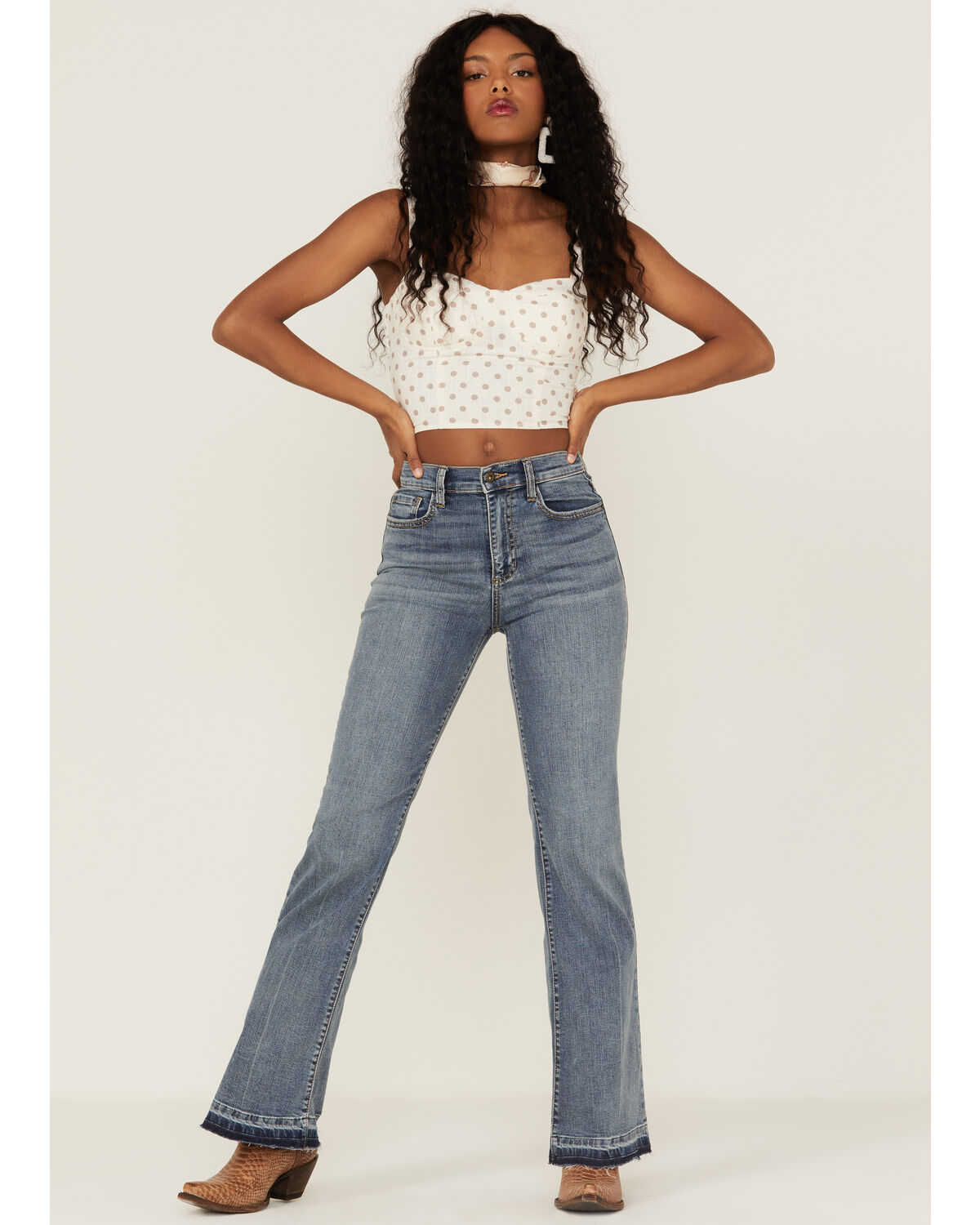 June & Hudson Women's Ivory Polka Dot Crop Bustier Top