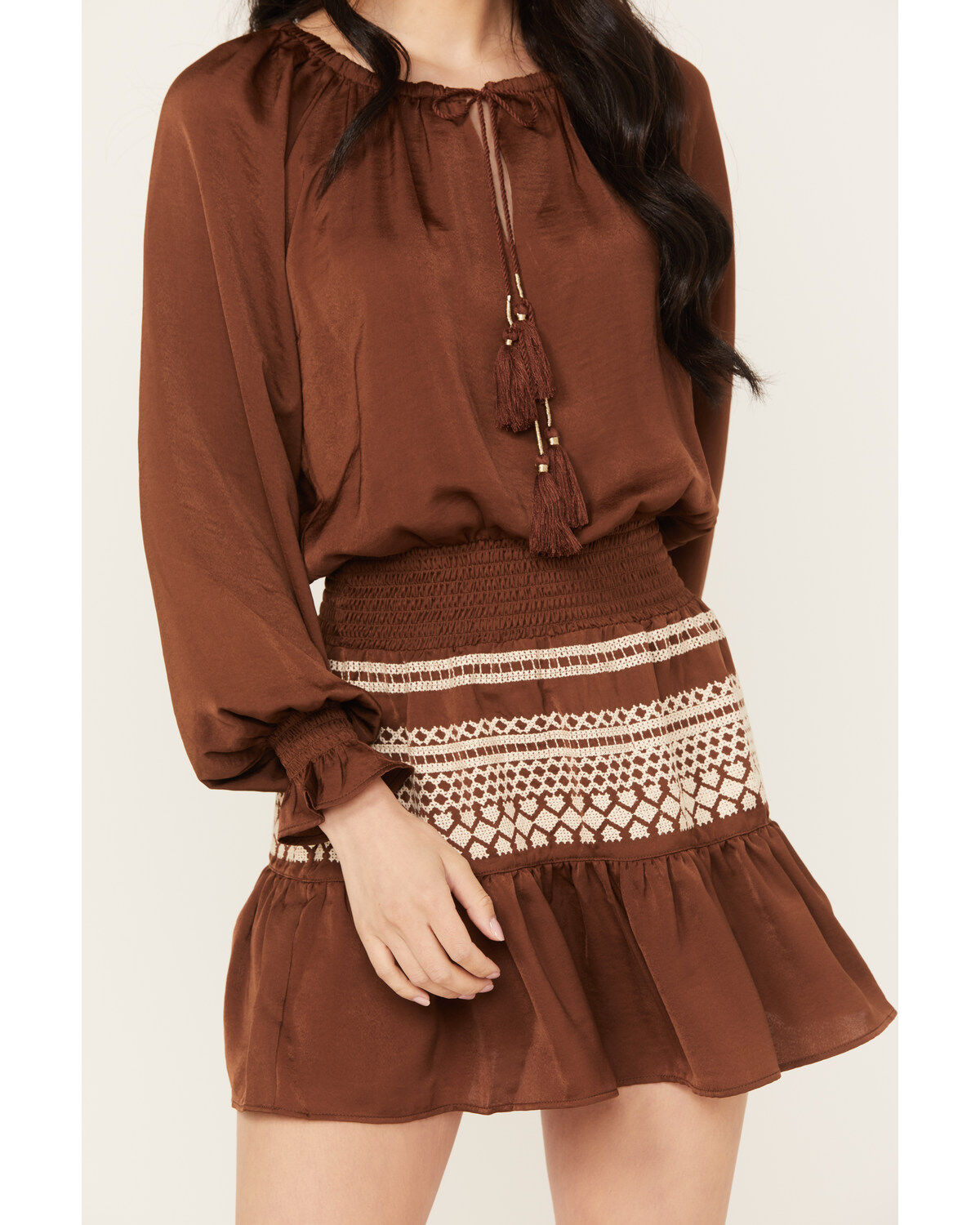 Shyanne Women's Satin Peasant Mini Dress