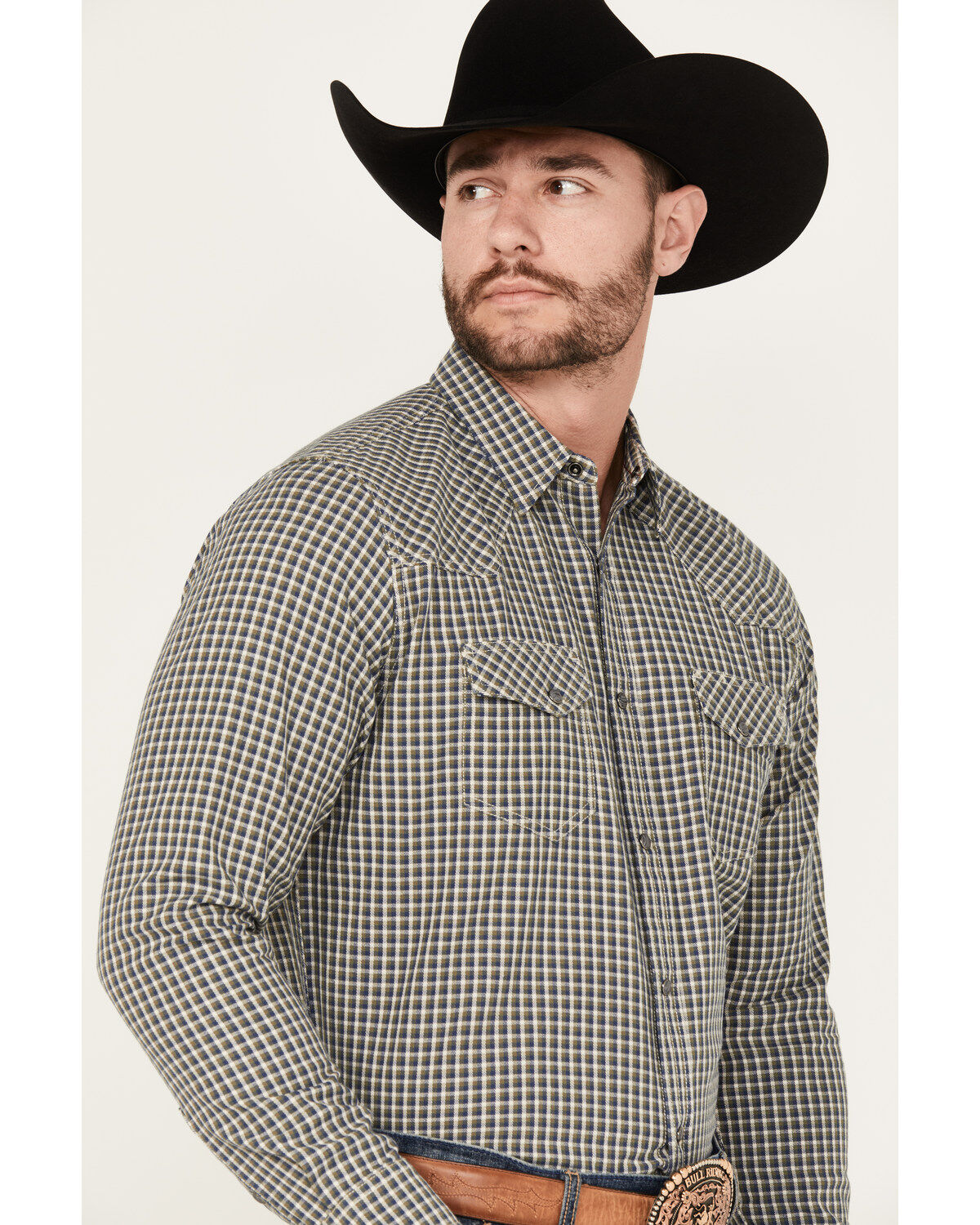 Blue Ranchwear Men's Dickens Plaid Print Long Sleeve Snap Shirt