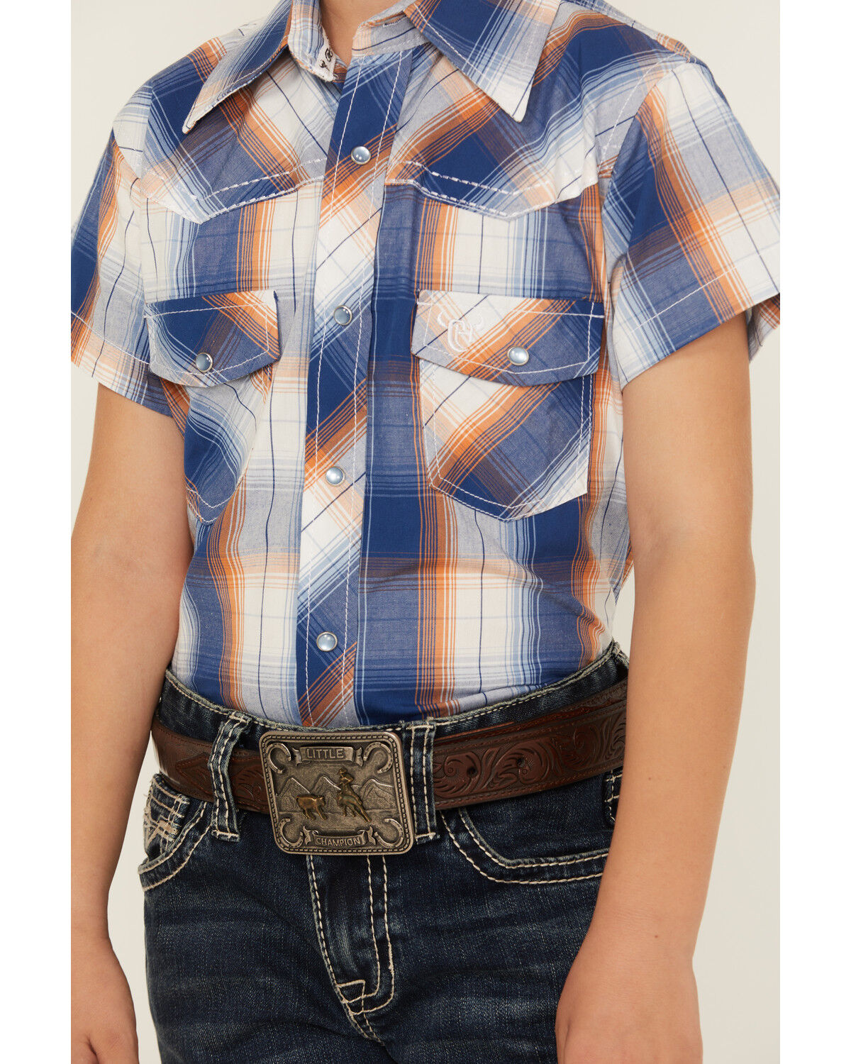 Cowboy Hardware Boys' Plaid Print Short Sleeve Snap Western Shirt