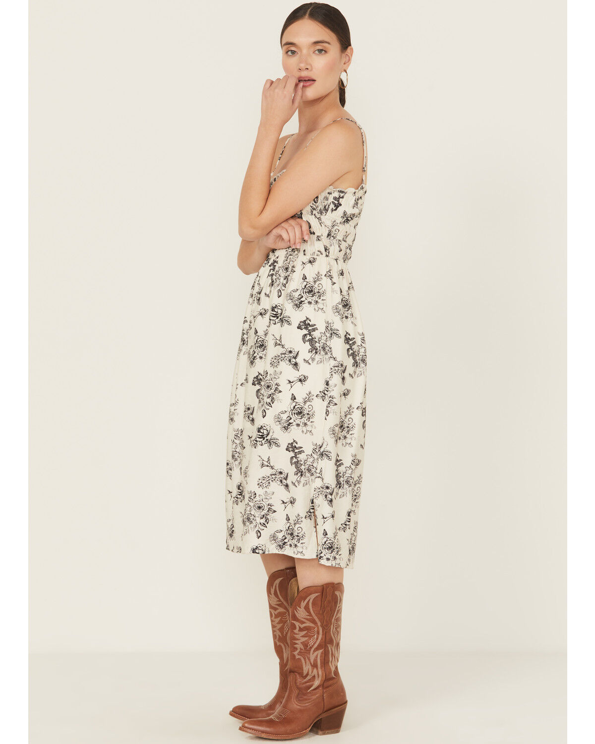 Wild Moss Women's Floral Print Smocked Midi Dress