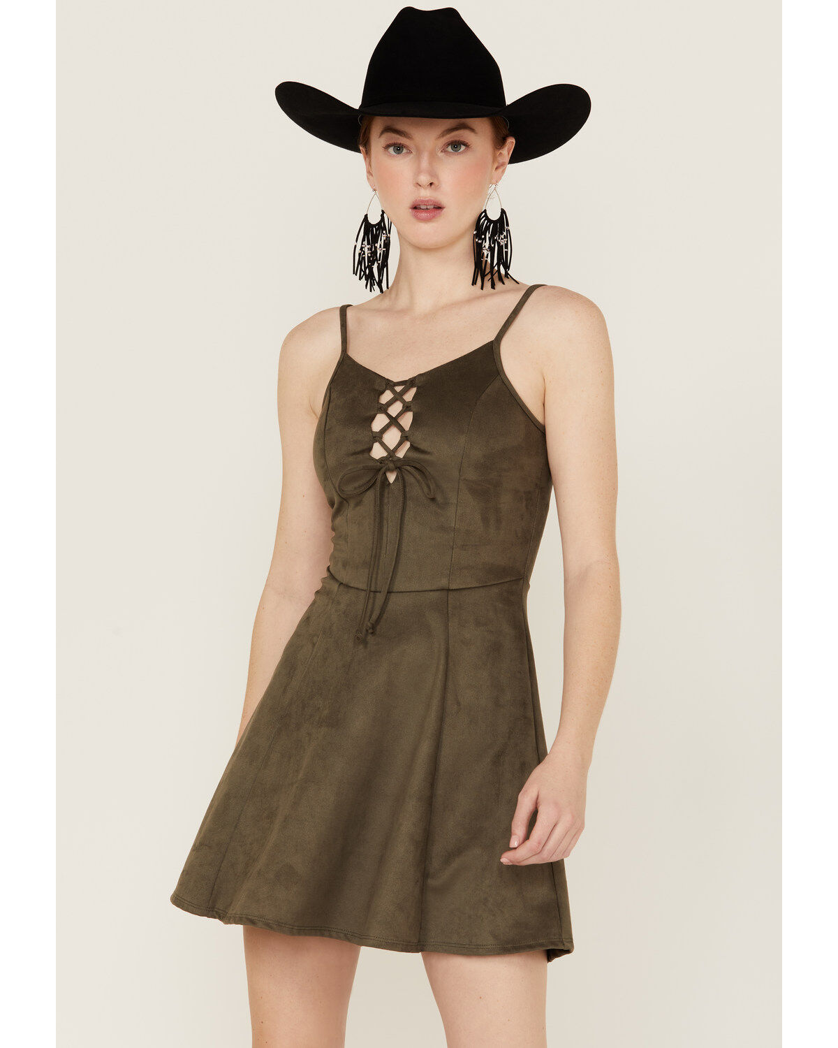 Wild Moss Women's Tie Front Faux Suede Mini Dress