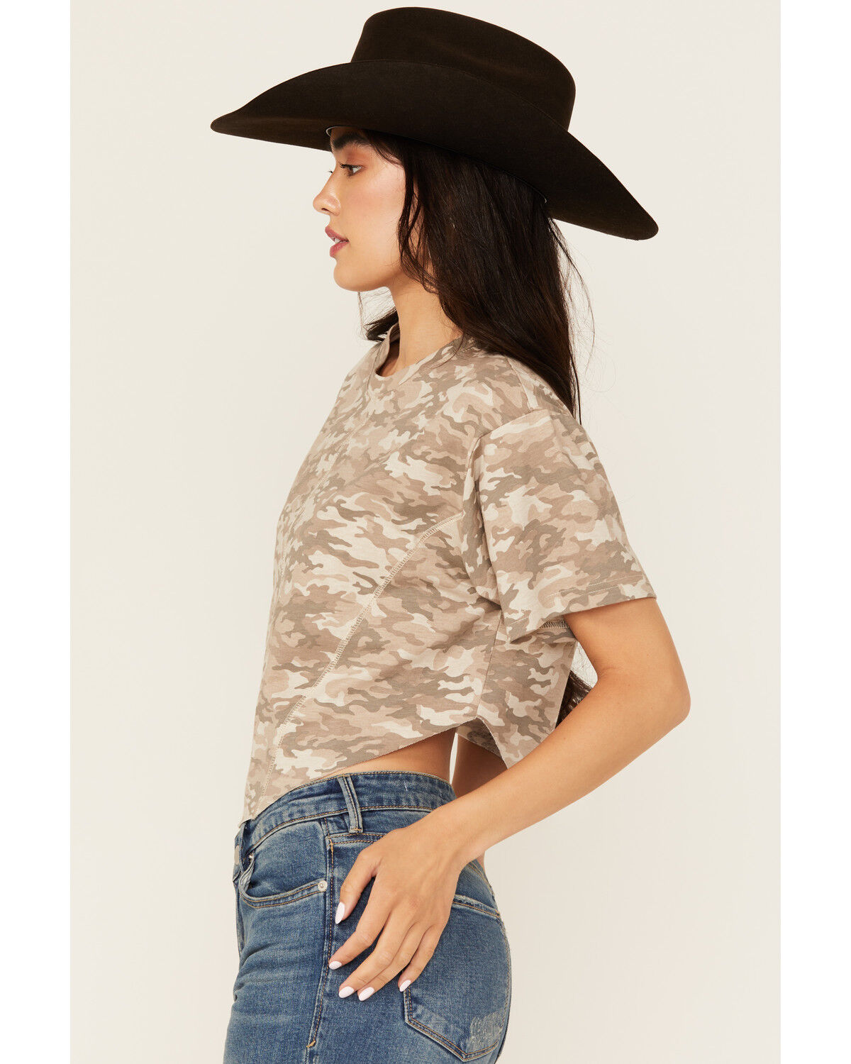 Youth in Revolt Women's Camo Print Short Sleeve Seamed Tee