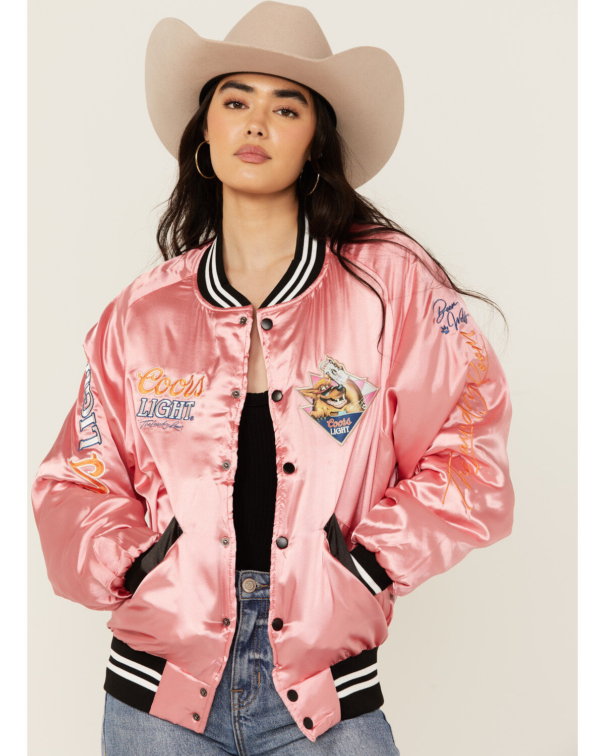 The Laundry Room Women's Coors Beer Wolf Stadium Satin Bomber Jacket