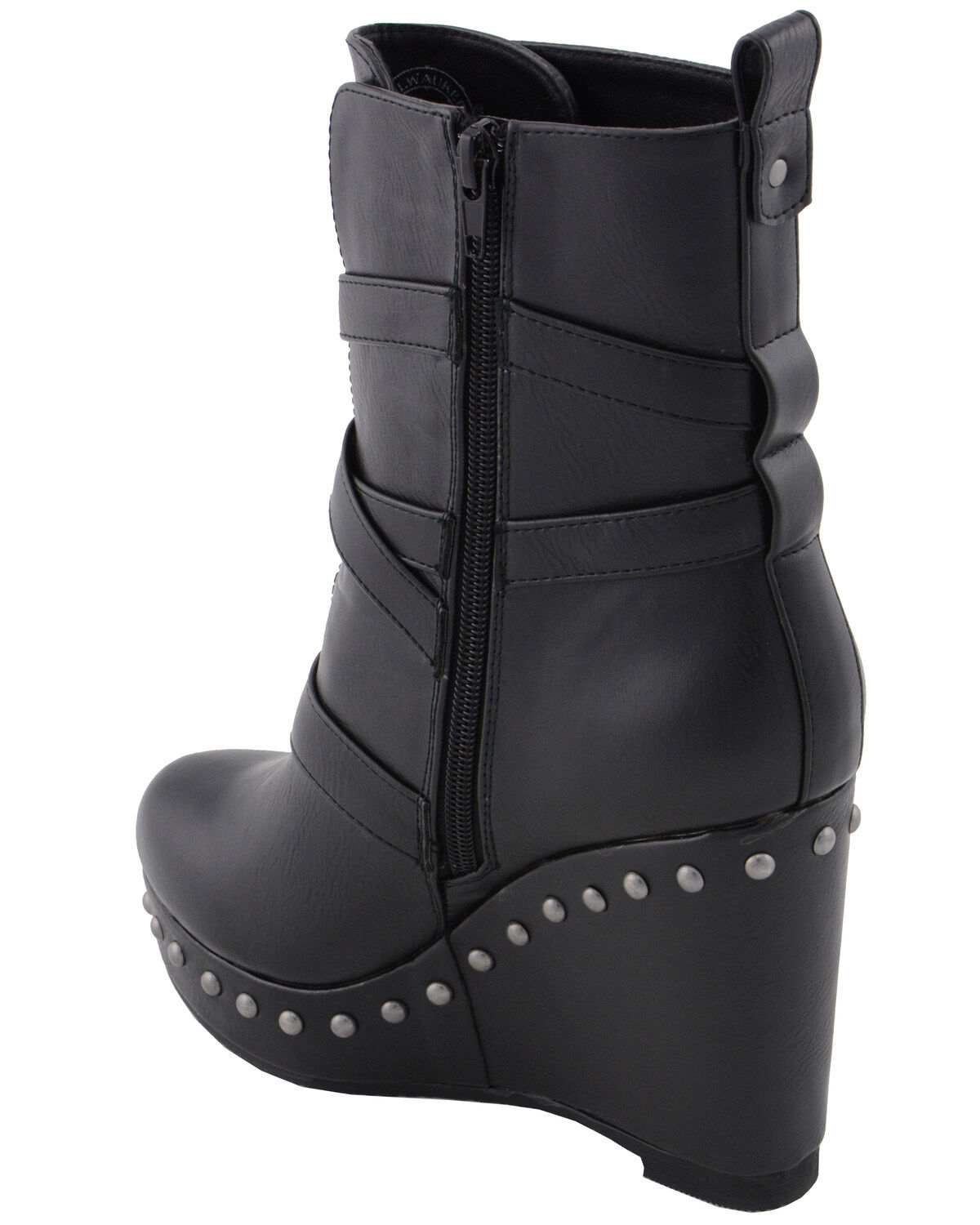 Milwaukee Leather Women's Triple Strap Wedge Boots - Round Toe